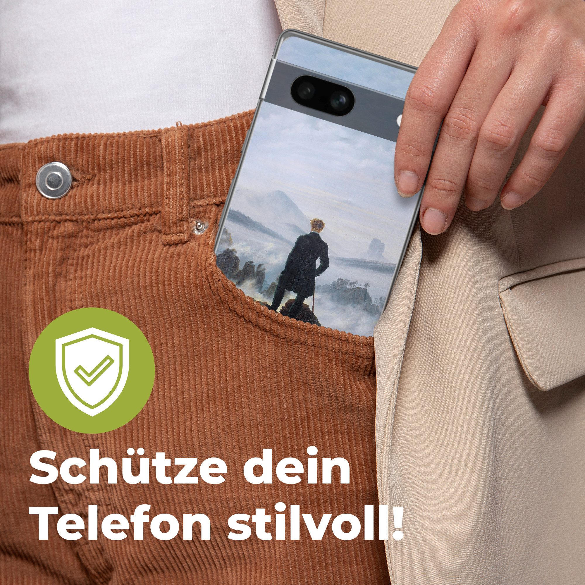 MuchoWow Handyhülle für Google Pixel 7a Der Wanderer über dem Nebelmeer - Caspar David Fri, Handy Case, Silikon, Bumper Case Dünn