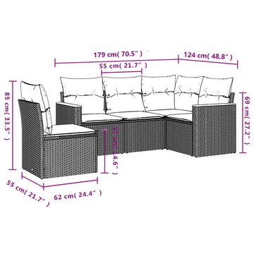 furnicato Garten-Essgruppe 5-tlg. Garten-Sofagarnitur mit Kissen Grau Poly Rattan, (Lounge-Set, 1-tlg)