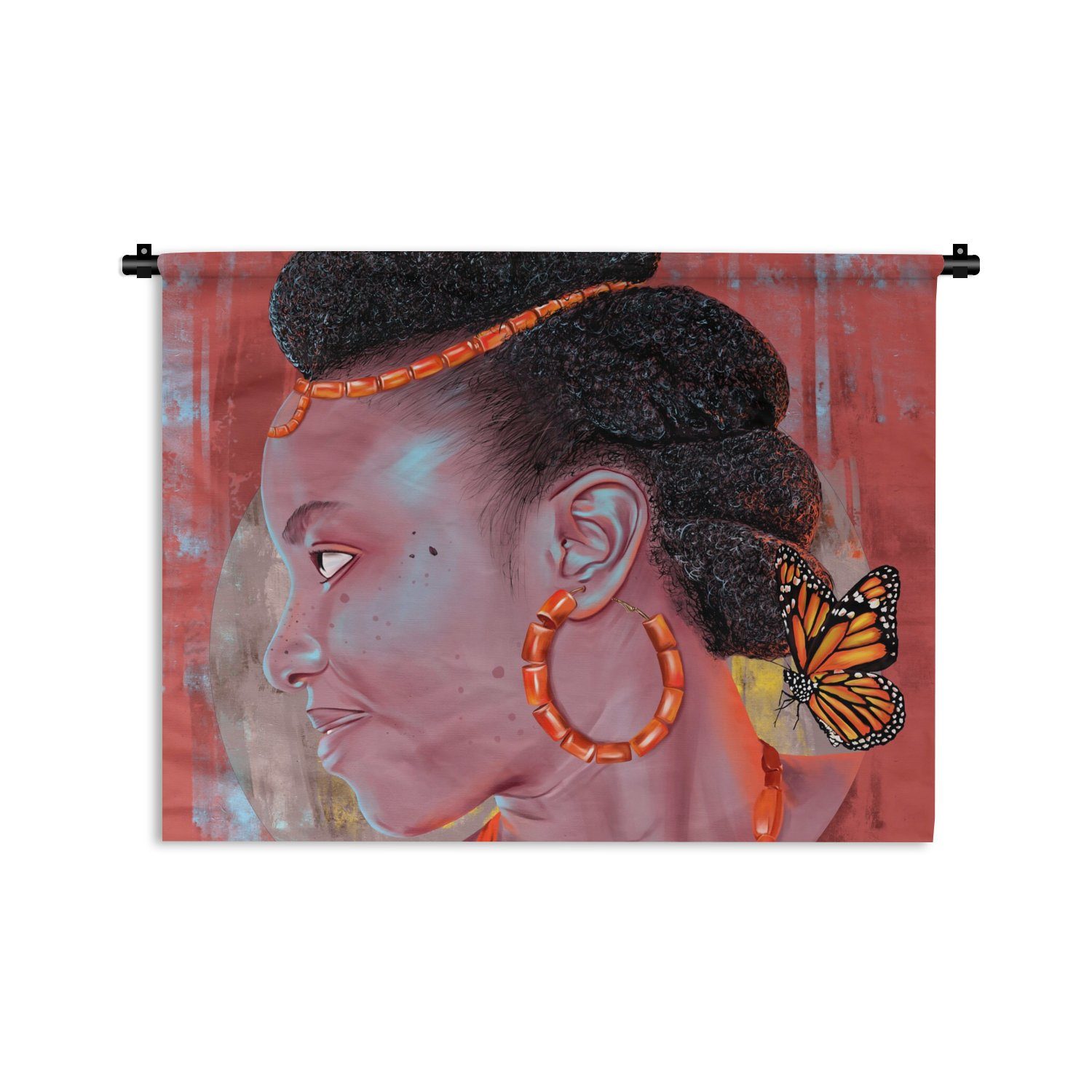 MuchoWow Wanddekoobjekt Vintage - Frau - Porträt - Schmetterling - Rot, Wanddeko für Wohnzimmer, Schlafzimmer, Kleid, Wandbehang, Kinderzimmer