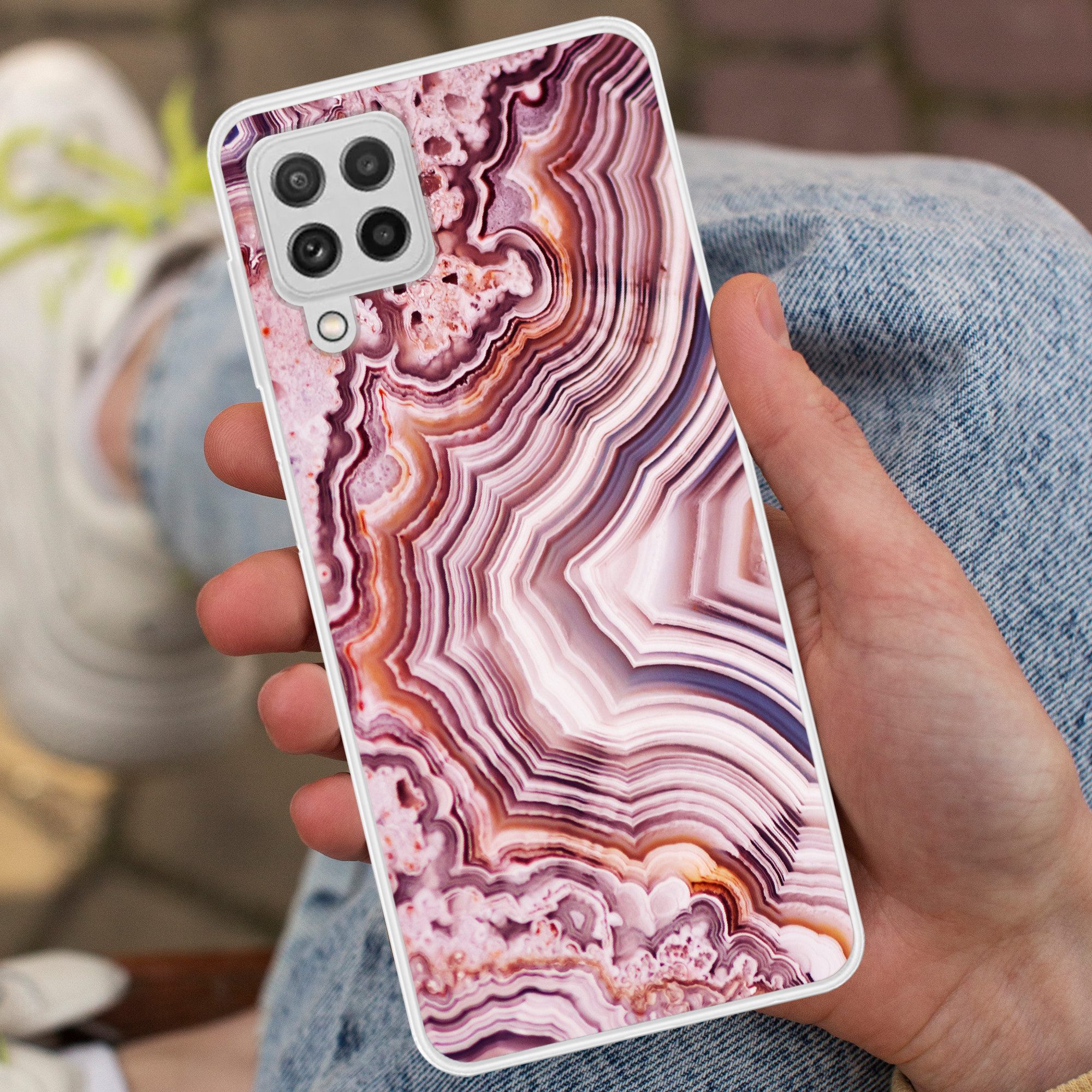 MuchoWow Handyhülle für Samsung Galaxy A22 4G Naturstein - Rosa - Luxus, Smartphone-Bumper, Print, Handy Schutzhülle Dünn