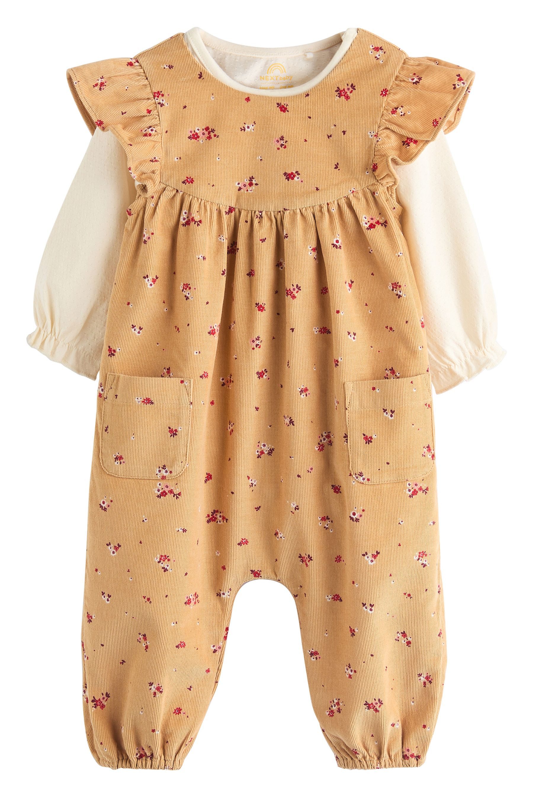 Body & Hose Set: Baby-Latzhose aus Cord & langärmeliger Body