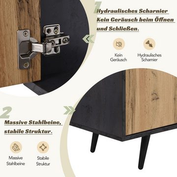 EXTSUD TV-Schrank Eleganter TV-Schrank - Dunkles Holz, Grau und Holzmaserung Holz, grau und Holzmaserung, für einen 90-Zoll-Fernseher geeignet