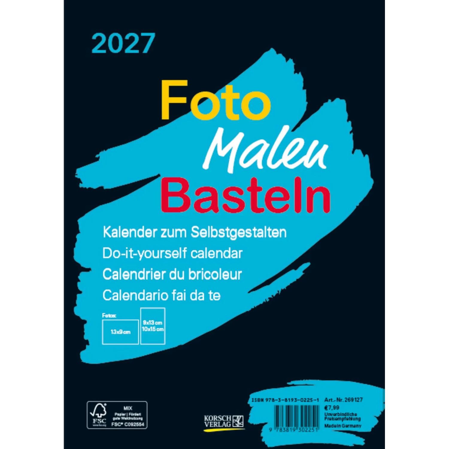 Korsch Verlag Wandkalender Foto-Malen-Basteln Bastelkalender A5 schwarz 2027