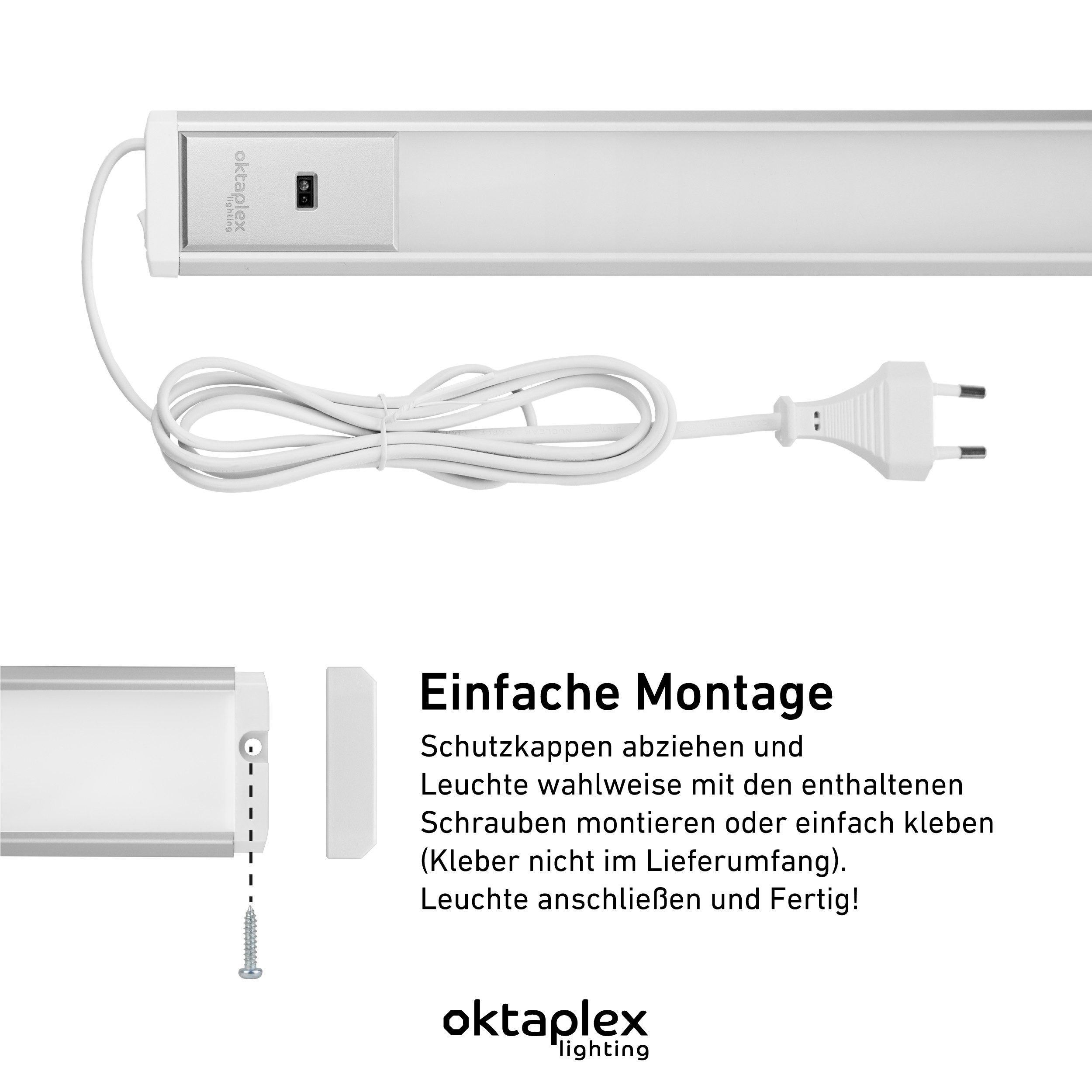 Oktaplex lighting LED Unterbauleuchte Aluminium Unterschrankleuchte Küche 40cm 400lm 6W, Sensor für Gestensteuerung, LED, warmweiß, 4000K Lichtleiste Küche Aluminium mit Schalter