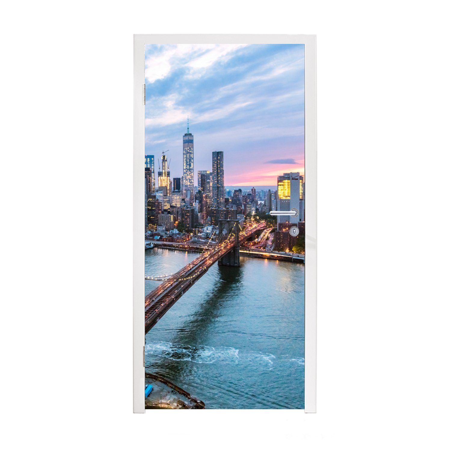 MuchoWow Tür, Bridge, der 75x205 (1 New an Türtapete Yorker Brooklyn Skyline für cm Türaufkleber, St), Matt, Fototapete bedruckt,