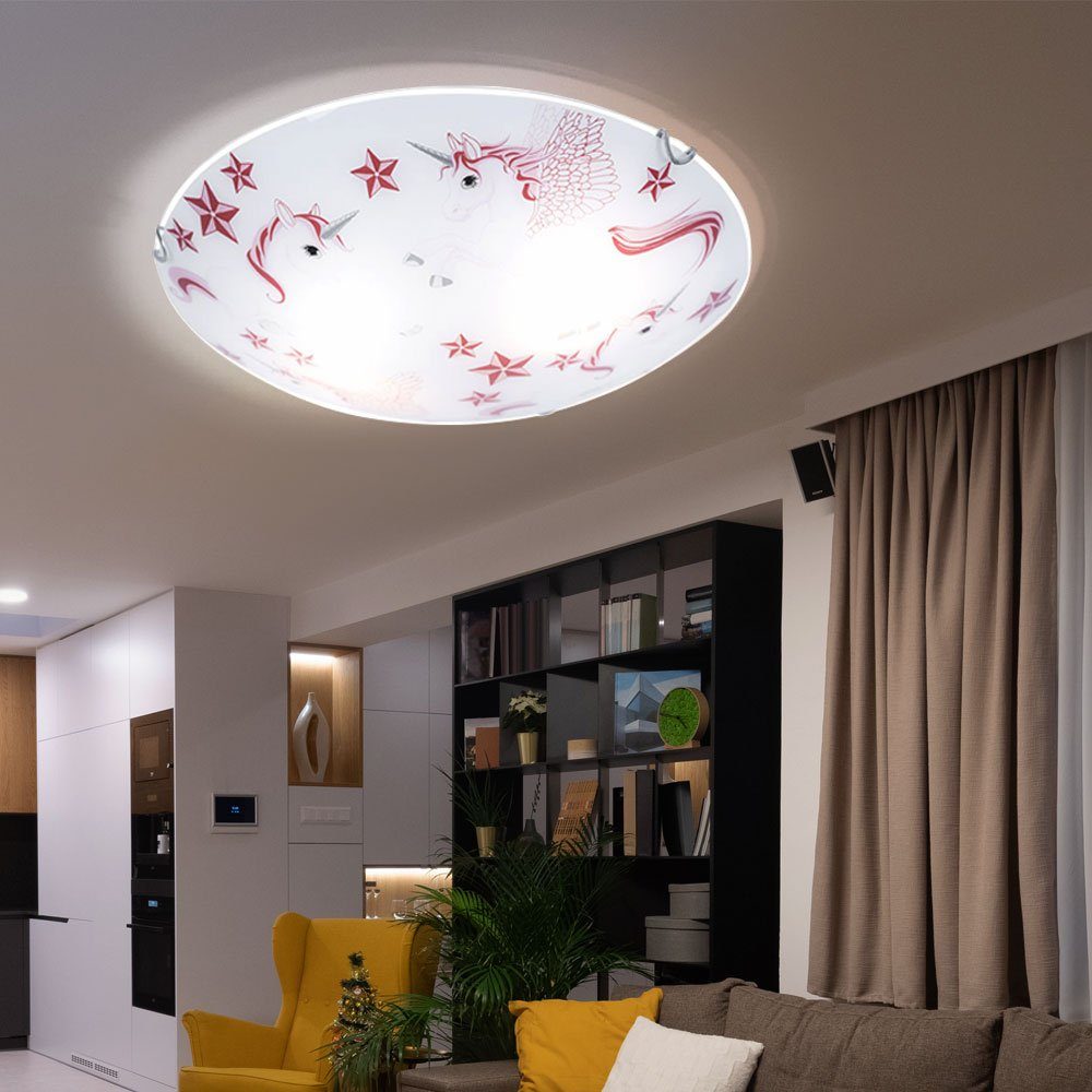 GLOBO LIGHTING Deckenleuchte, Leuchtmittel nicht inklusive, Glas Decken Leuchte Kinder Zimmer Beleuchtung Einhorn Mädchen Lampe