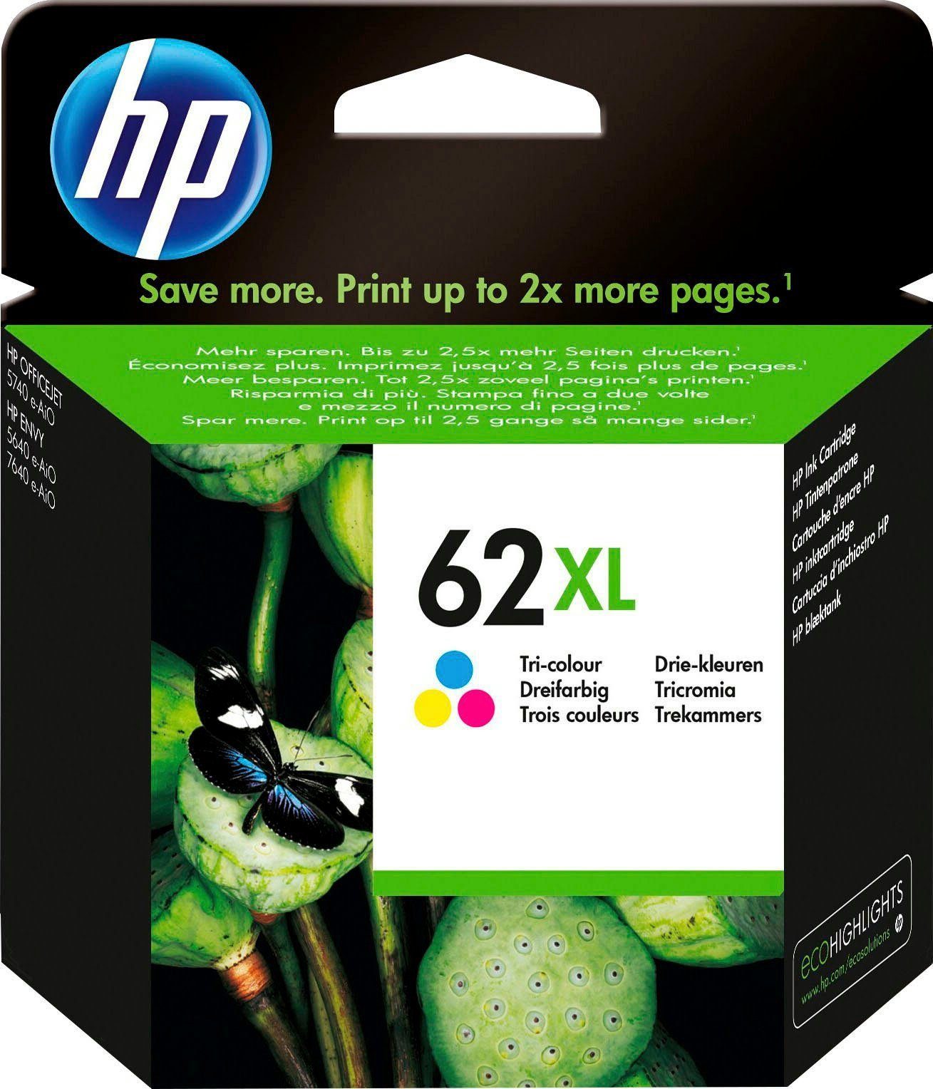 HP 62XL Tintenpatrone (1-tlg., original Druckerpatrone 62 cyan/magenta/yellow XL)