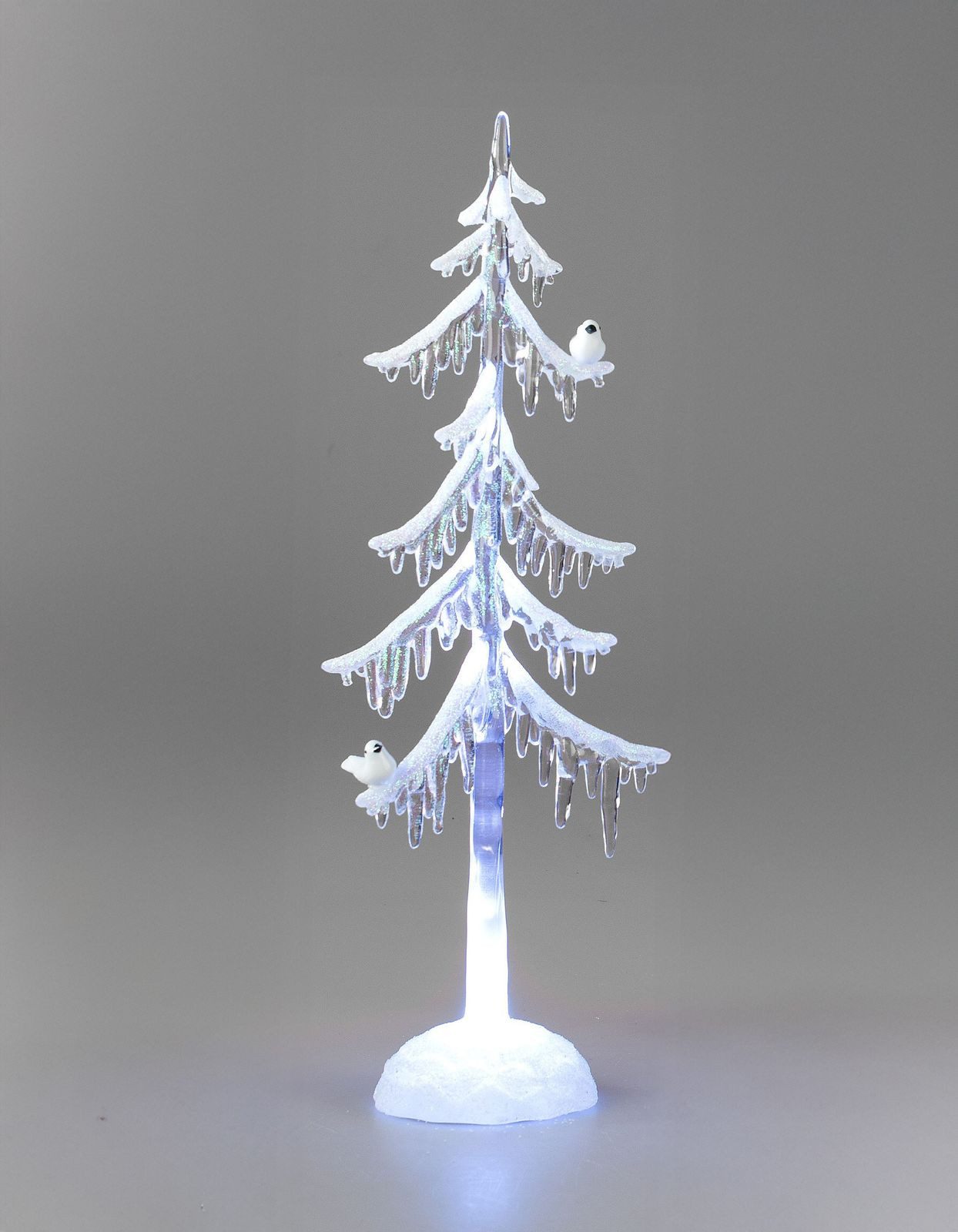 formano LED Dekolicht Weihnachtsbaum Acryl 25cm Dekobaum mit Licht & Vogel Herbst Winterdeko, LED fest integriert