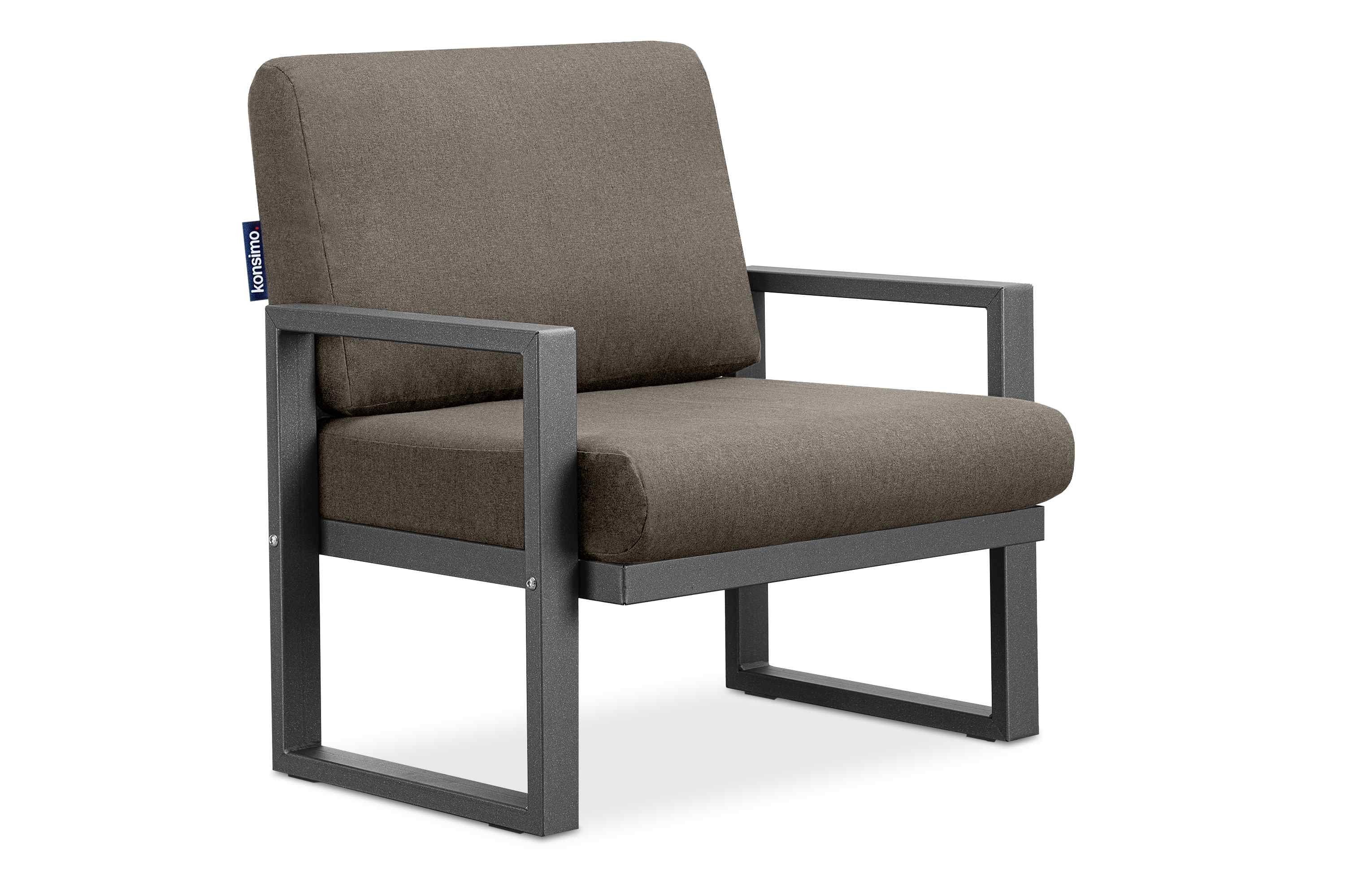 Konsimo Gartensessel FRENA Garten-Sessel (1x Sessel), pflegeleicht, bequeme Sitz- und Rückenkissen, schmutz- und wasserabweisend, UV-Beständigkeit anthrazit/beige