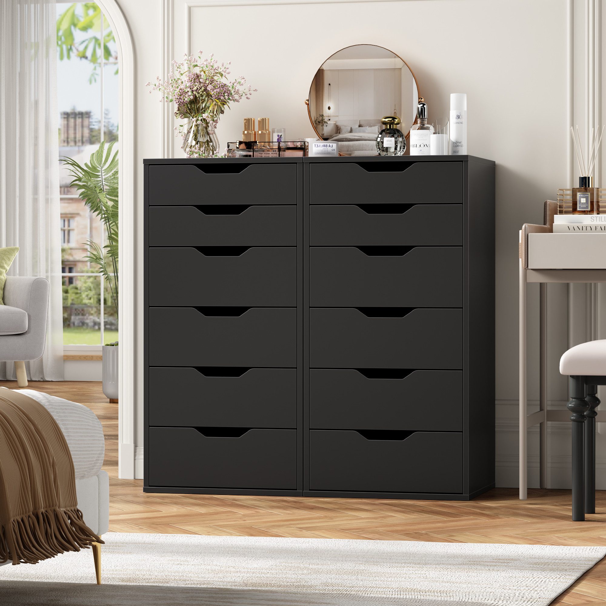 Homfa Kommode Schubladenschrank, Schubladenkommode, Aktenschrank, mit 6 Schubladen, 45x40x90,5 cm, Schwarz
