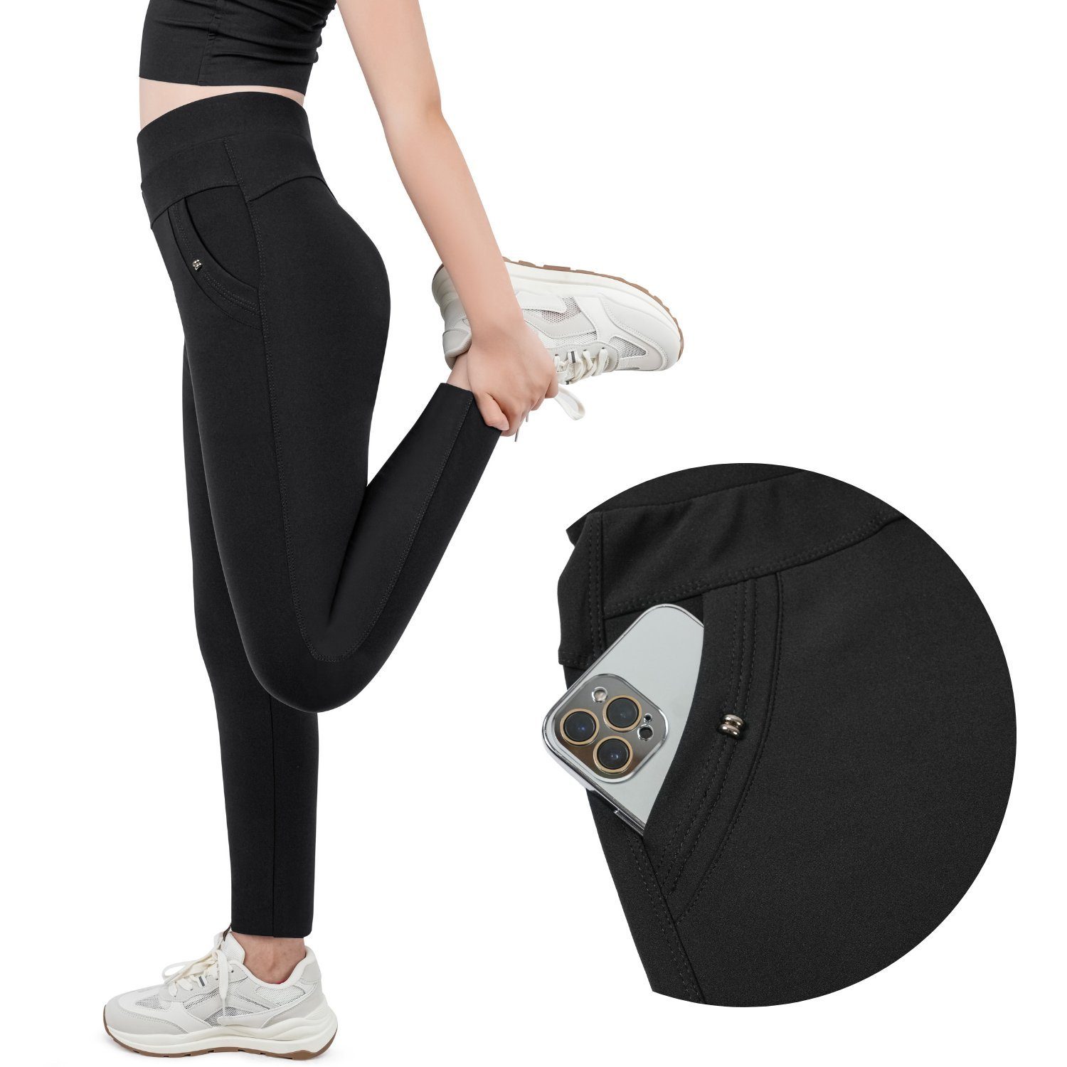 Frentree Леггинсы mit Брюкиtaschen im Alltagslook, schicke und bequeme Damen Sporthose mit Bauchwegfunktion, Blickdicht und Atmungsaktiv, sportliche Hose