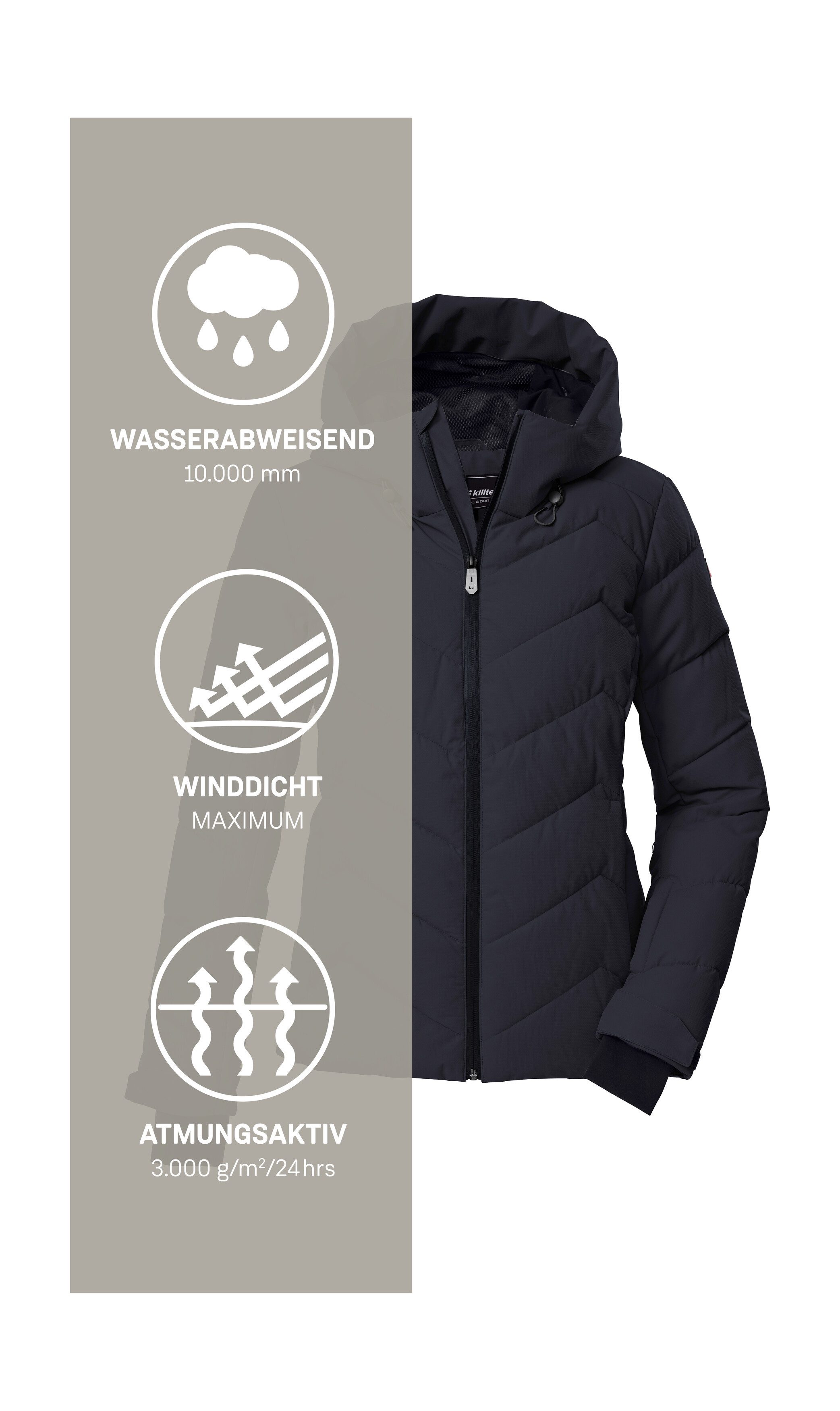 Killtec Skijacke KSW 31 WMN SKI QLTD JCKT Winddichte, wasserabweisende Skijacke mit Daunenoptik und Schneefang