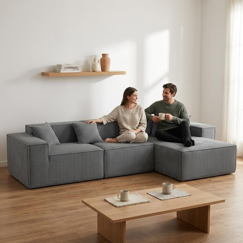 Odikalo Sofa Ecksofa Schlafsofa mit Schlaffunktion, Modulares Sofa, 279 cm L-förmiges Cloud-Sofa mit hochwertigem Komfortschaum, montagefrei, tiefer Sitz, Kordstoff, verwandelbares Sofa für Wohnzimmer
