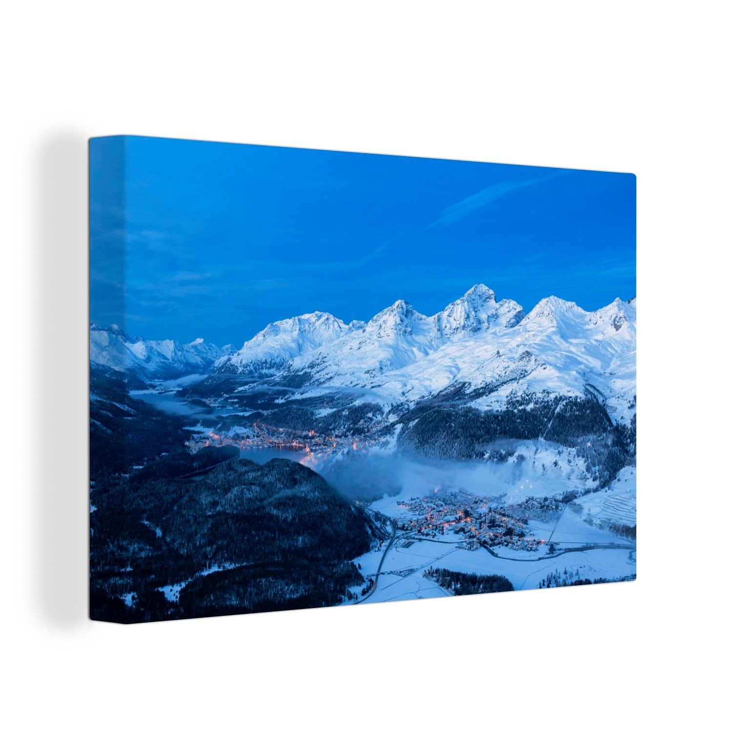 OneMillionCanvasses® Leinwandbild Engadiner Tal in der Schweiz im Winter, (1 St), Wandbild Leinwandbilder, Aufhängefertig, Wanddeko, 30x20 cm | Leinwandbilder