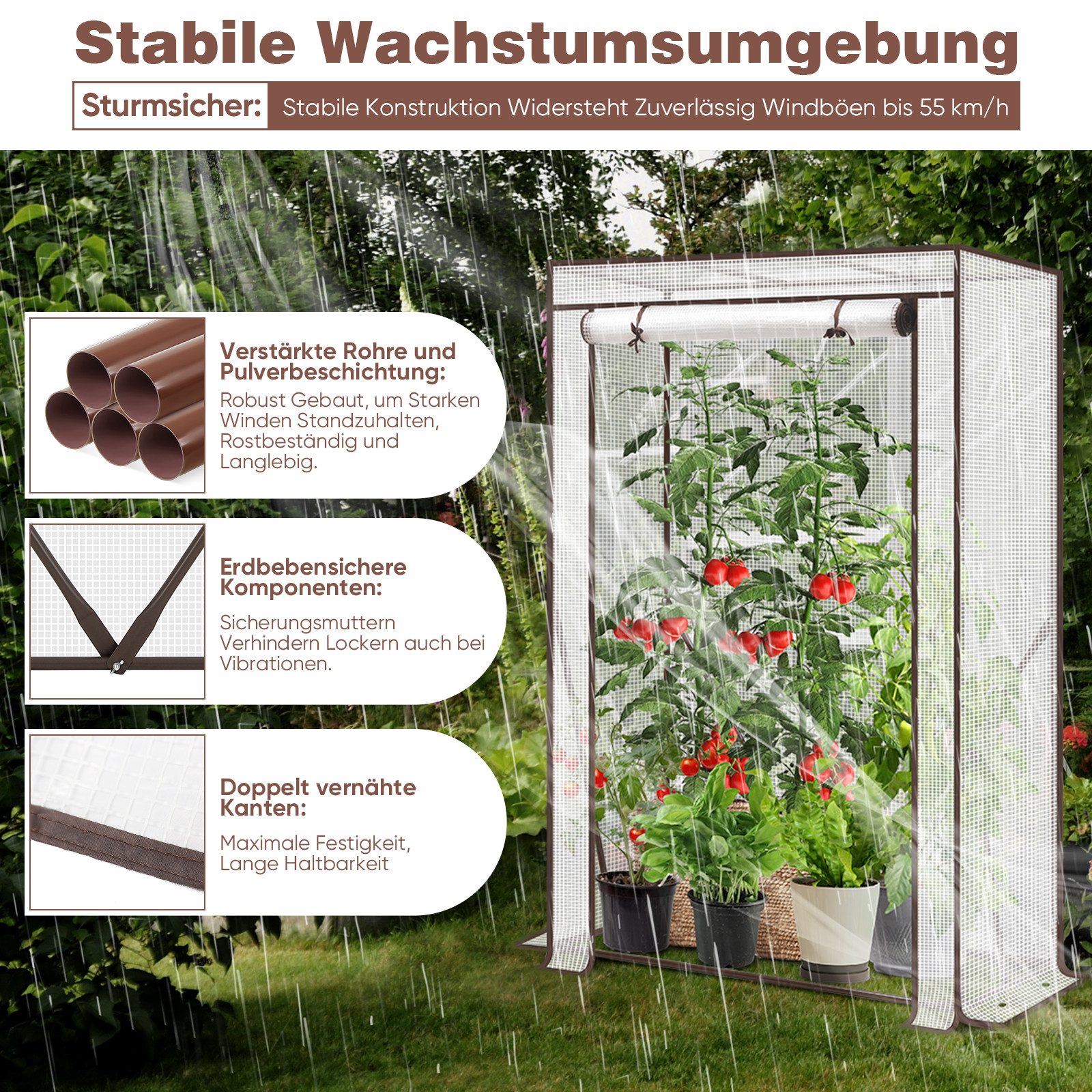 Sekey Foliengewächshaus Tomatengewächshaus Tomatenhaus Foliengewächshaus 50 x 100 x 150 cm, Gartenhaus Frühbeet Tomatenhaus Gemüse Treibhaus mit PE Gitterfolie