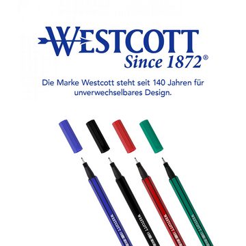 WESTCOTT Fineliner rot 10 Stück, Premium Fineliner mit 0,4mm Strichstärke, (Vorteilspack, 10-tlg), Präzise Strichführung, metalleingefasste Spitze, schnelltrocknend