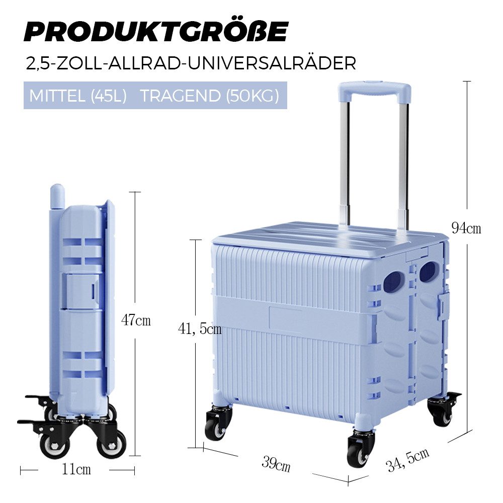 GLIESE Einkaufstrolley 45L Klappbarer Einkaufswagen mit 4 Schwenkrädern für günstig online kaufen