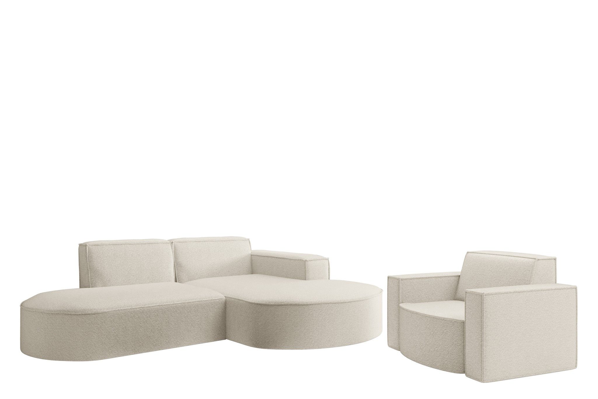 Fun Möbel Polstergarnitur Sofaset Designerecksofa PALMA XS plus Sessel in Stoff Ascot, (Rundumbezug, Ottomane Links oder Rechts)