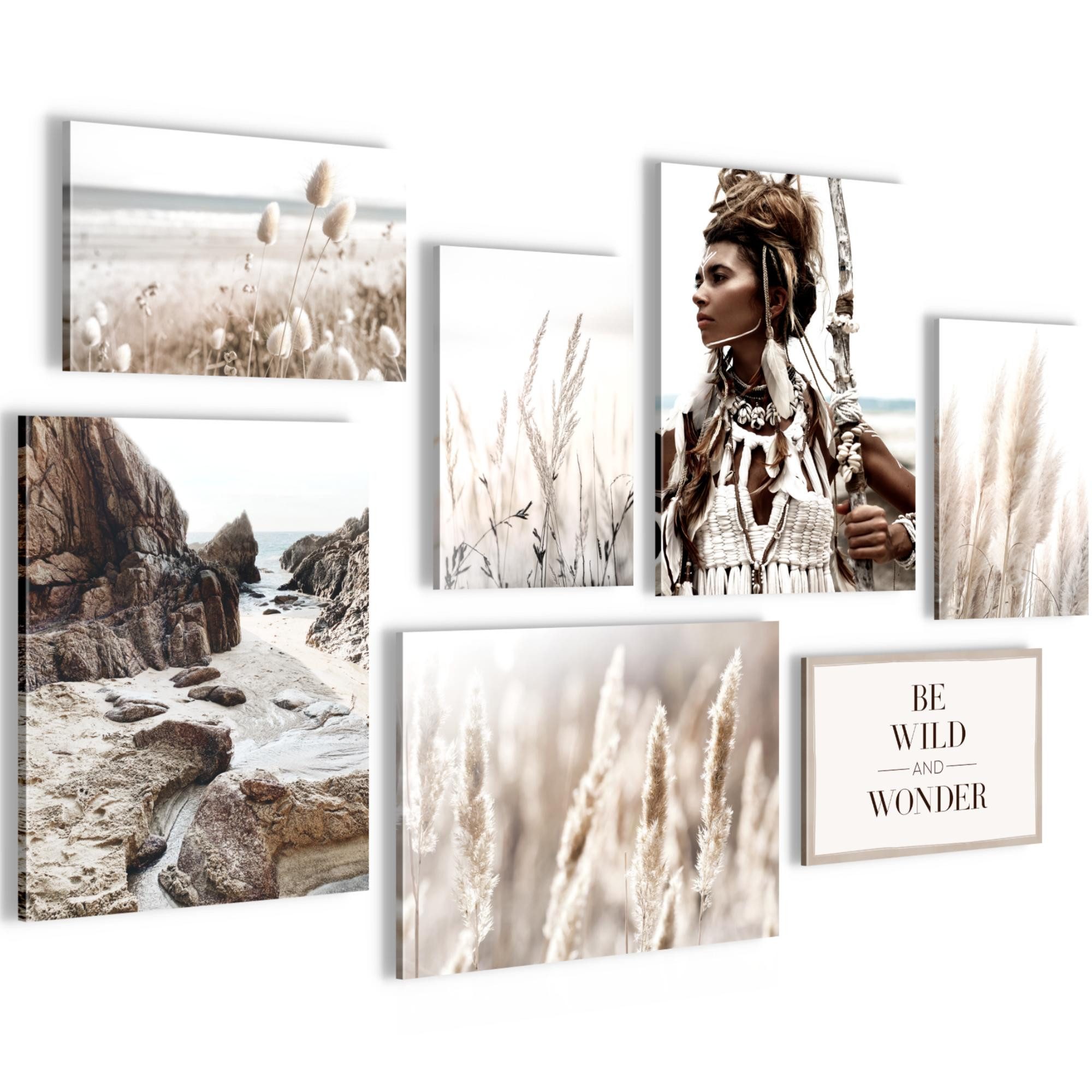 Novart Wandbild Boho Natur Blumen Beige - KOMPLETT AUFHÄNGFERTIG, Be wild günstig online kaufen