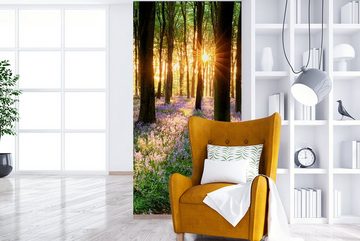 MuchoWow Fototapete Wald - Blumen - Lavendel - Sonne - Lila - Natur, Matt, bedruckt, (2 St), Vliestapete für Wohnzimmer Schlafzimmer Küche, Fototapete