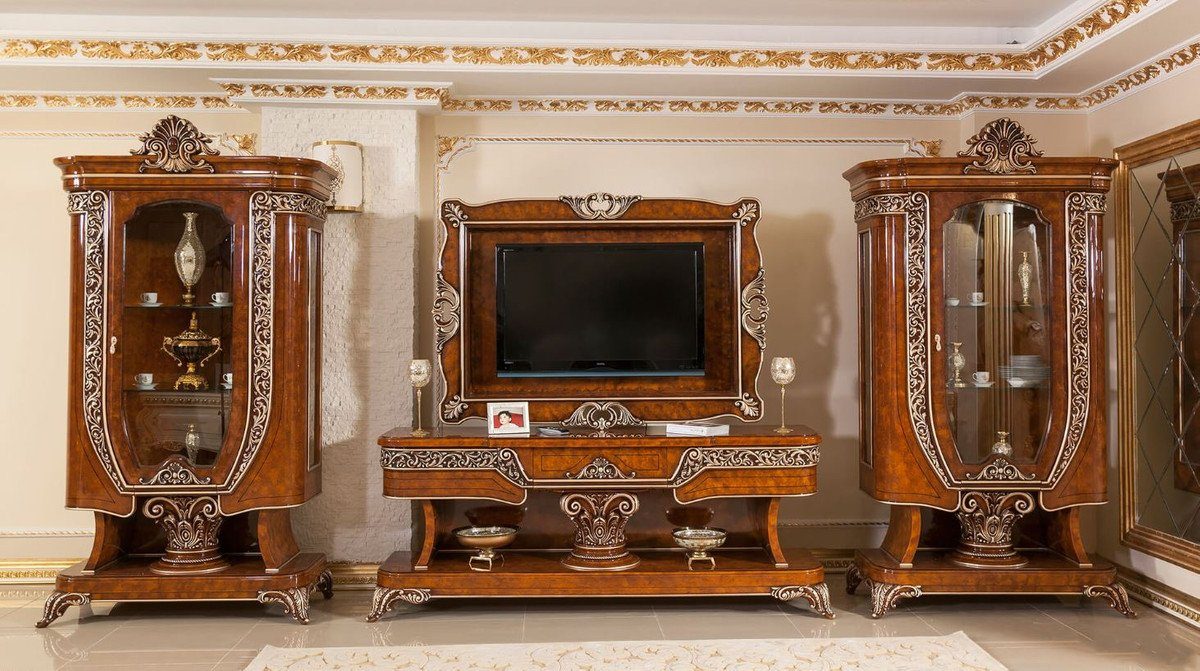 Wohnzimmer Prunkvolles Sideboard / Braun - Padrino Casa Barock Möbel mit Luxus - TV-Schrank Wohnzimmer & - Rückwand Bronzefarben Prunkvoll Schrank TV Edel Barock