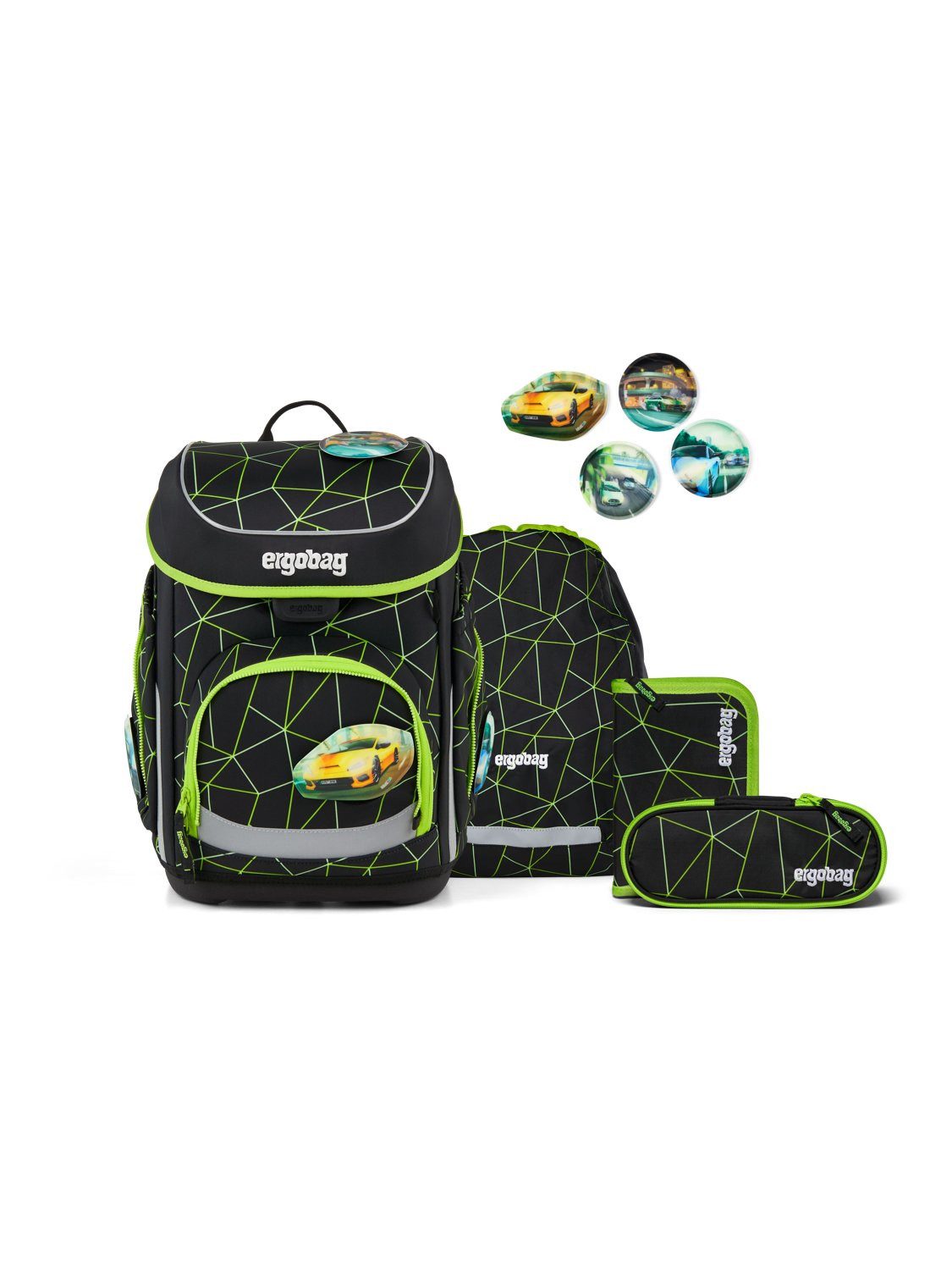ergobag Schulranzen cubo Set (5-tlg., 5-teiliges Set), größenverstellbares Rückensystem