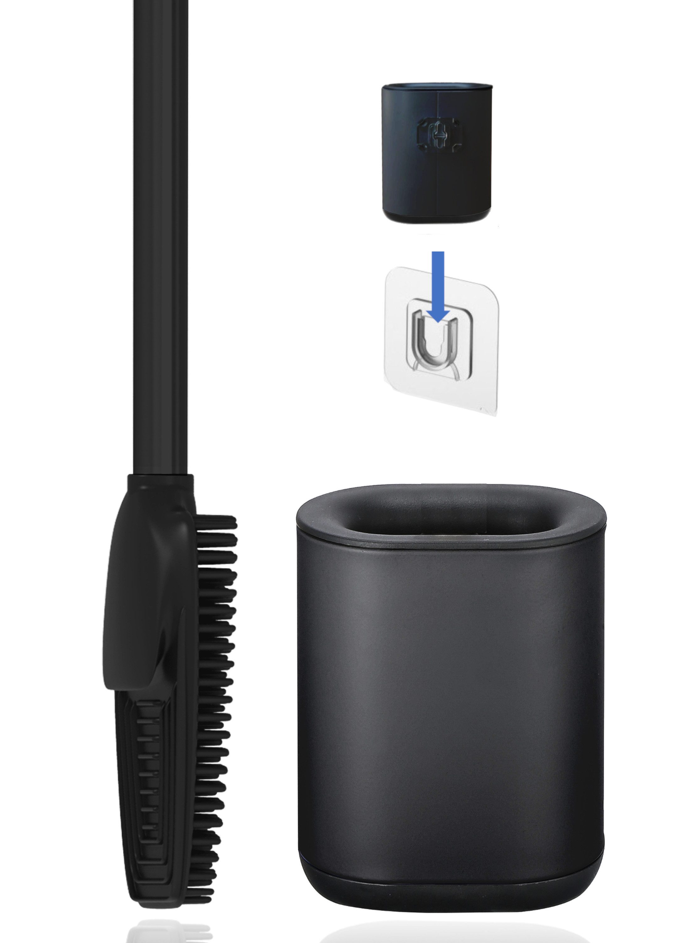 Arteneur WC-Reinigungsbürste 3in1 Toilettenbürste aus Silikon mit WC Bürsten Halter, Badezimmer, Gästebad, WC, auswechselbar, rostfrei, WC-Bürstenhalter inkl. WC Bürste+Stiel