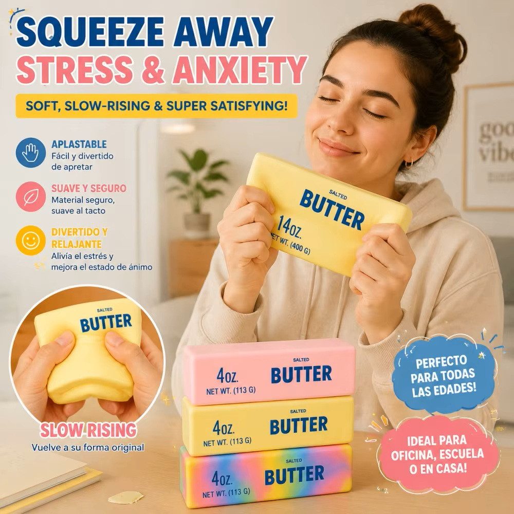 OLi Therapieknete Therapieknete Squishy Butter Weiche dehnbare Knetmasse (400G) (weicher Slow Rising Squishy im lustigen Butter-Design, L-24,5cm / B-5,5cm), Anti-Stress, Spielspaß für Kinder & Erwachsene
