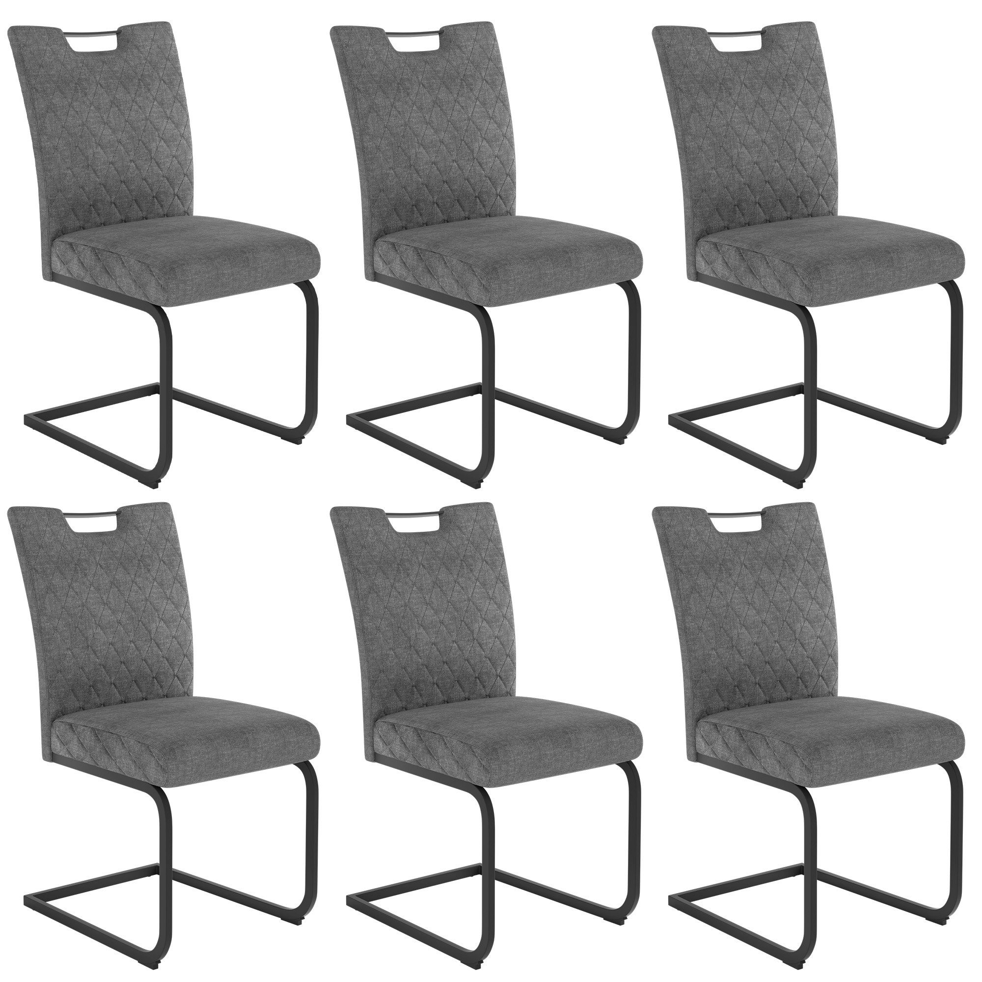 Jiexi Esszimmerstuhl Esszimmerstuhl Grau gepolstert mit Freischwinger Gestell 2er/4er/6er (Set), Schwingstuhl