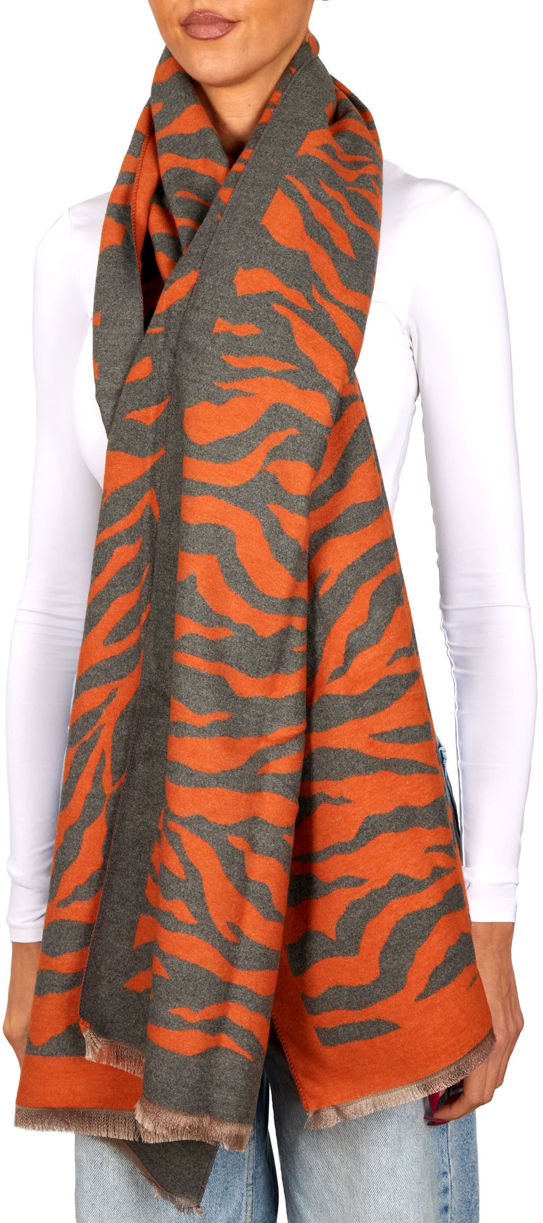 BRUBAKER Schal Cashmirillo Damenschal mit Zebra Muster - 70 x 200 cm - Warm, (1-St. Winterschal mit weichem Kaschmir-Gefühl - Schwarz Weiß), Kuschelig & Oversiz – Bild 3 von 5