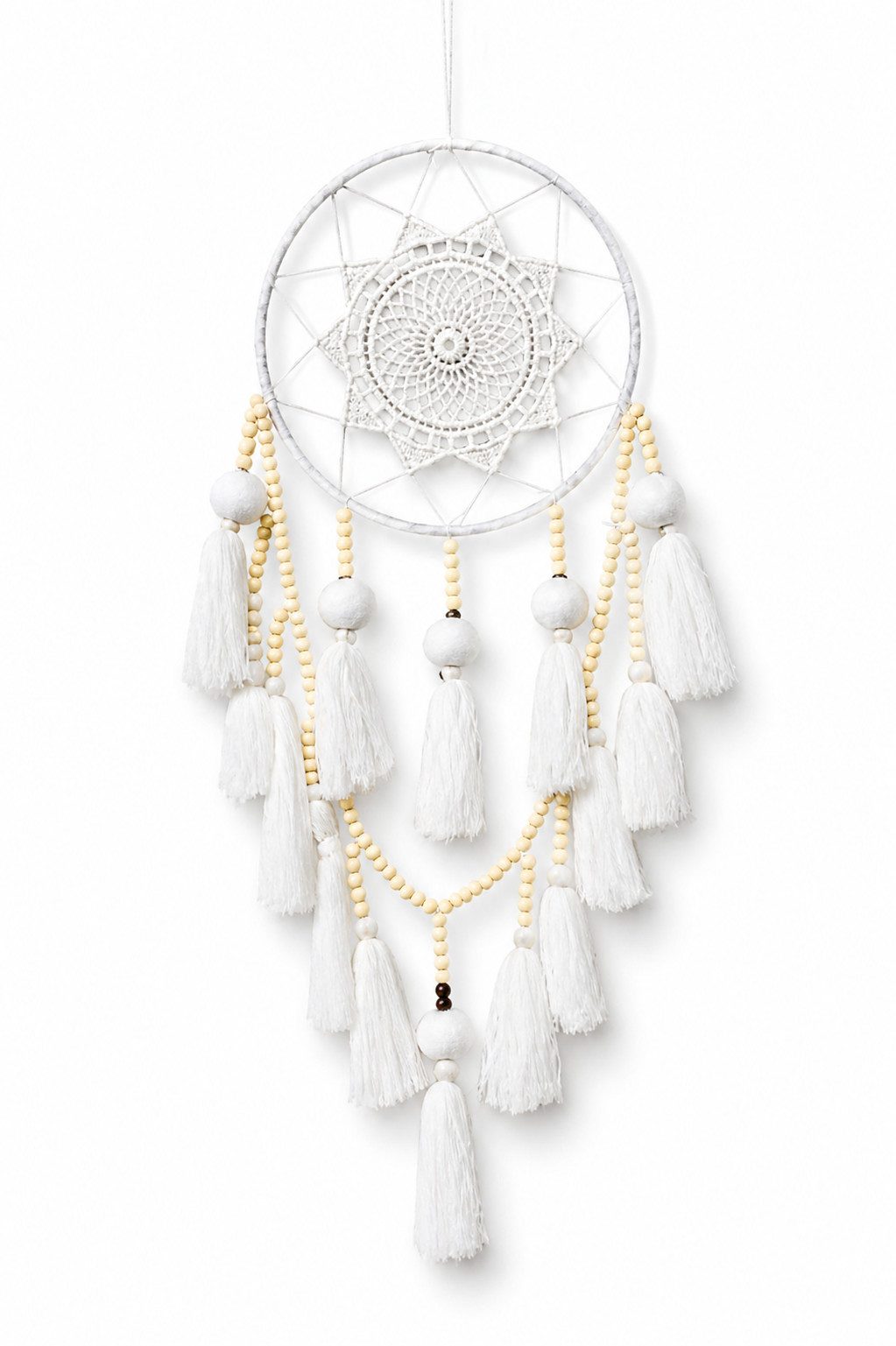 H-basics Wanddekoobjekt Boho Traumfänger Makramee (Kein Set, 1 Stück), mit Quasten & Holzperlen 45cm