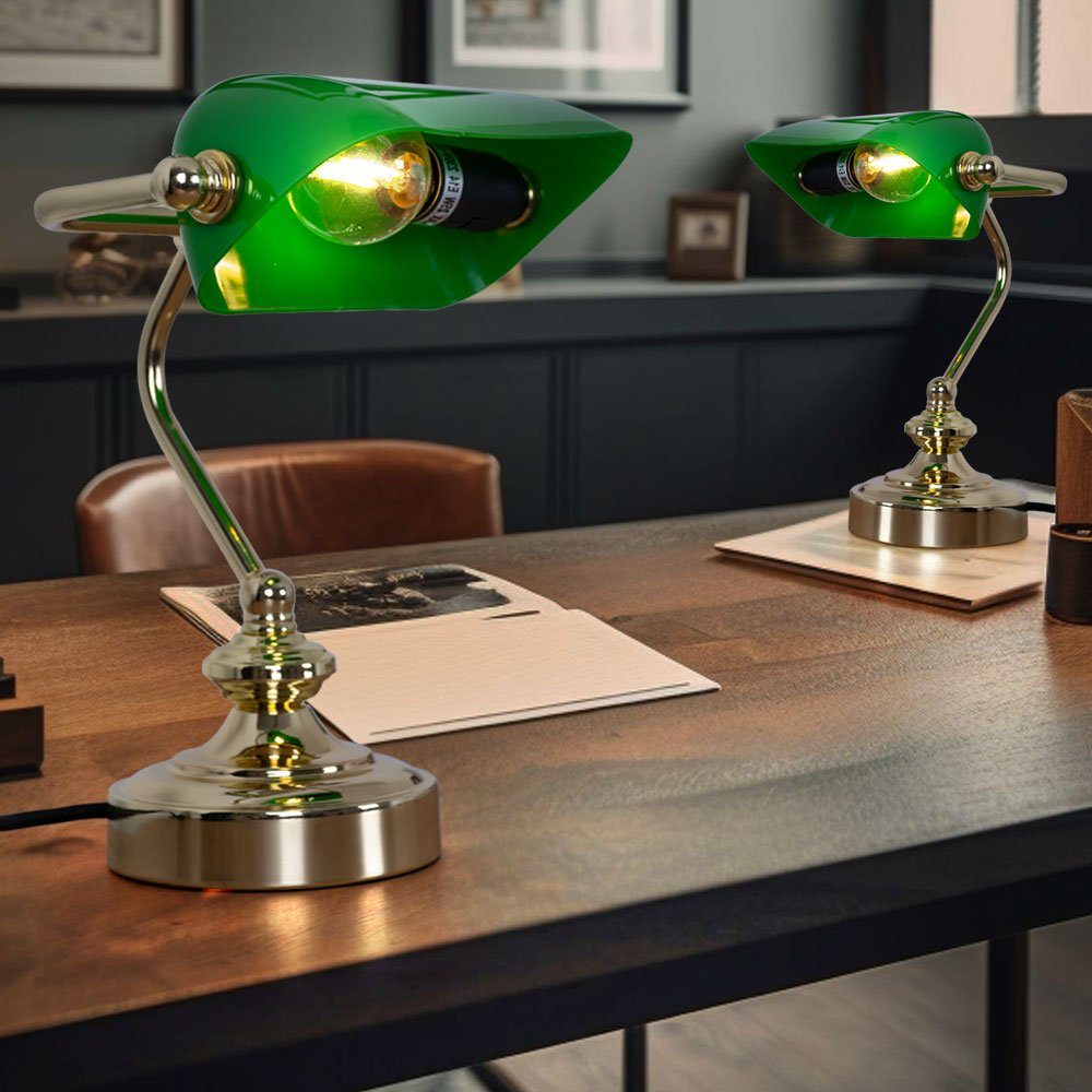 etc-shop LED Tischleuchte, Leuchtmittel nicht inklusive, 2x Bankerlampe Retro Leuchte Vintage Beleuchtung 20er Design Büro Flur