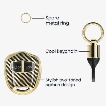 kwmobile Schlüsseltasche Hülle für Mitsubishi 2-Tasten Autoschlüssel (1-tlg), Schlüsselhülle mit Key Ring Anhänger - Cover Gold Schwarz