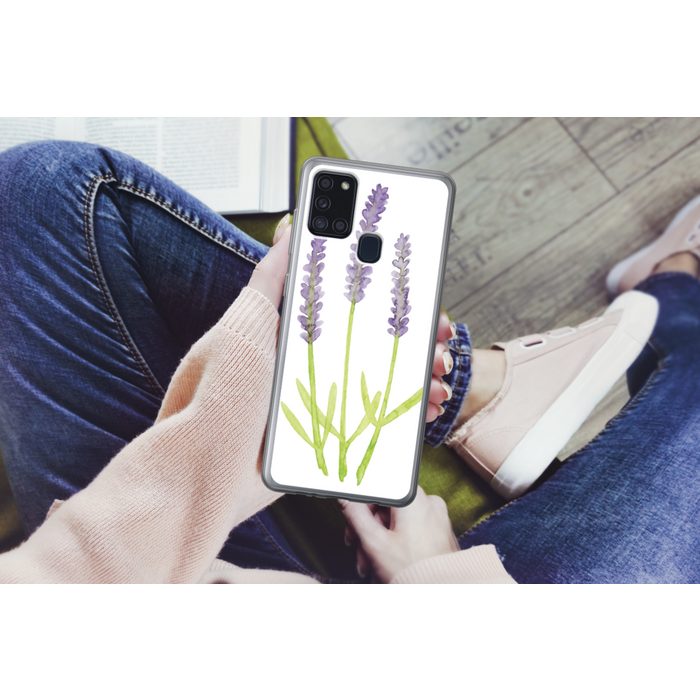 MuchoWow Handyhülle Lavendel - Aquarell - Pflanzen Handyhülle Samsung Galaxy A21s Smartphone-Bumper Print Handy AR12389
