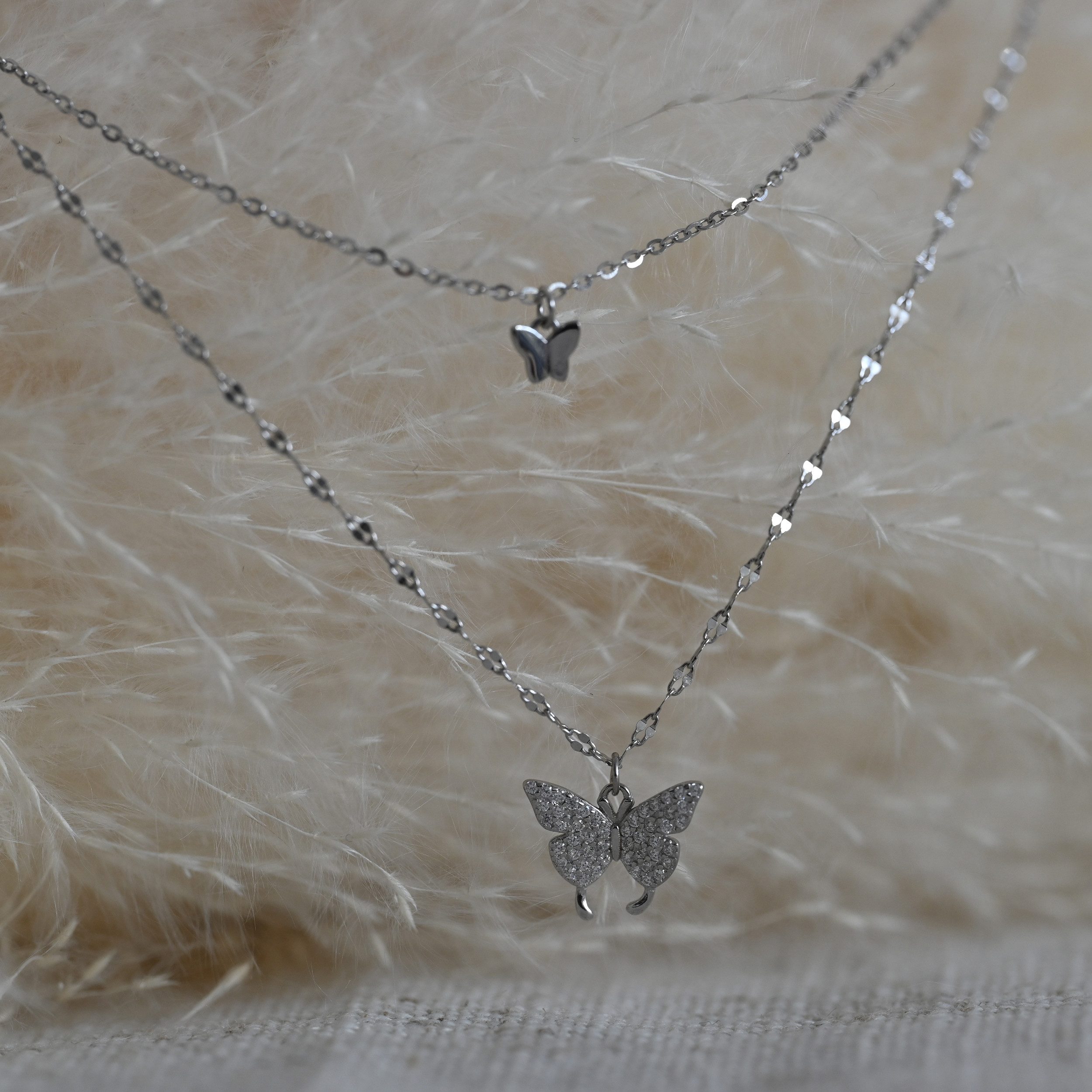 Runde Perlé Kette mit Anhänger doppelte Kette mit Schmetterling Anhänger, k günstig online kaufen