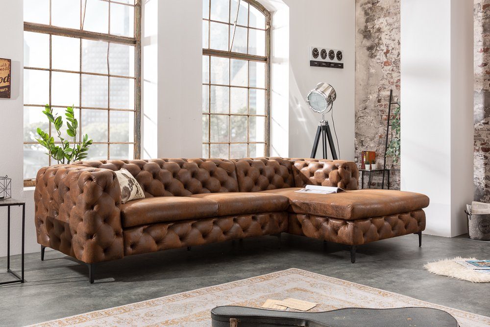 riess-ambiente MODERN braun, · Einzelartikel Ecksofa Design antik Chesterfield 275cm BAROCK 1 · Wohnzimmer Teile, Federkern · Samt