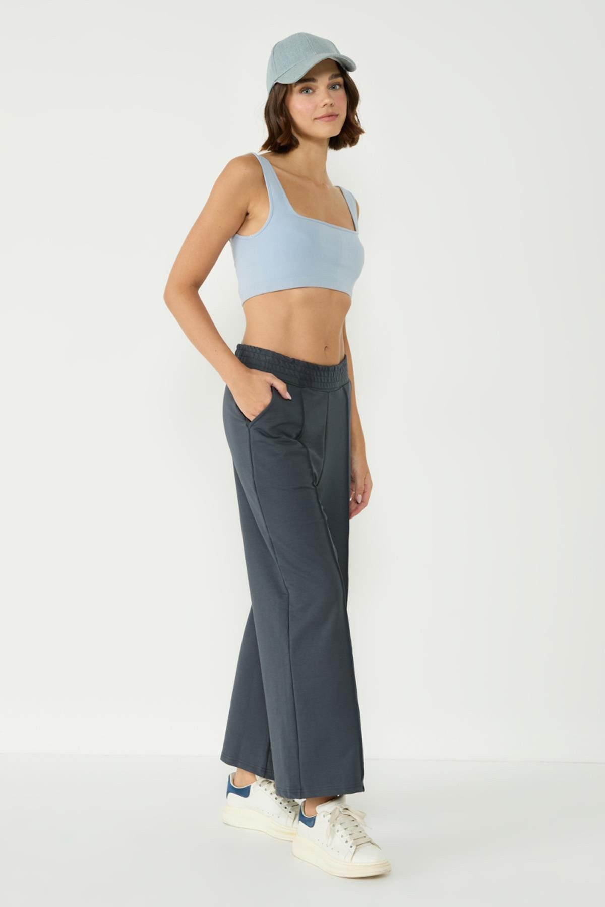 C&CITY Pyjamahose Damen Stitch Detail Palazzo Sweatpants