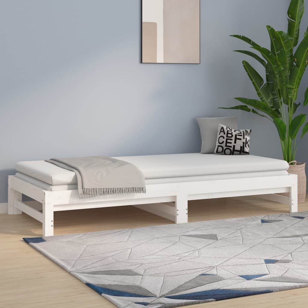 vidaXL Bett Tagesbett Ausziehbar Weiß 2x(80x200) cm Massivholz Kiefer
