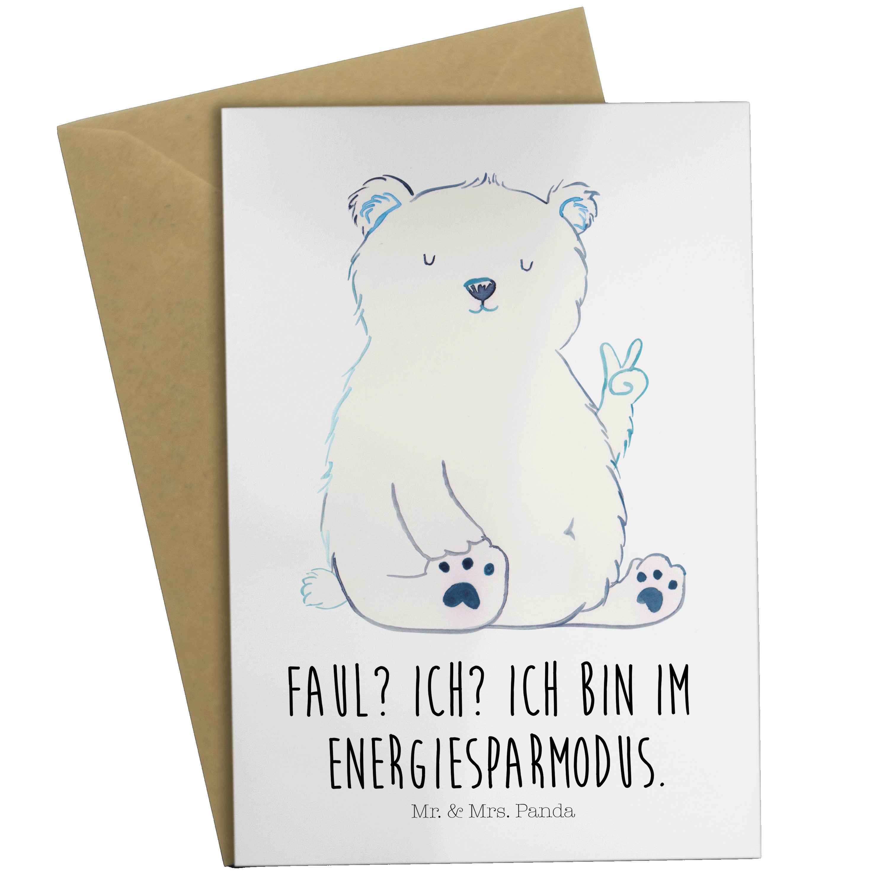 Mr. & Mrs. Panda Grußkarte Eisbär Faul - Weiß - Geschenk, Einladungskarte, Arbeitsplatz, Klappka