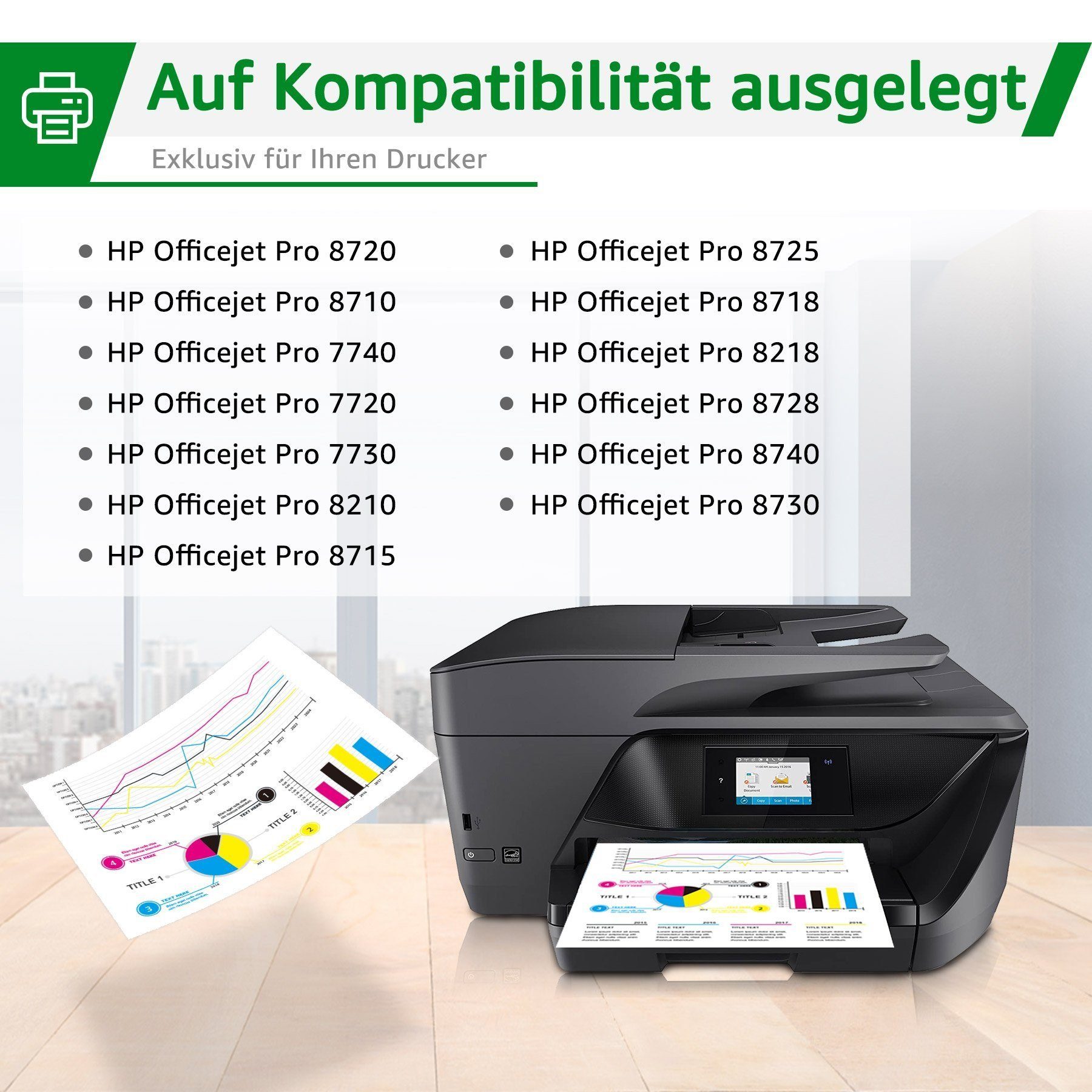 (4-tlg) Tintenpatrone Multipack 7730 OfficeJet Druckerpatronen 7720 Greensky für 953XL HP