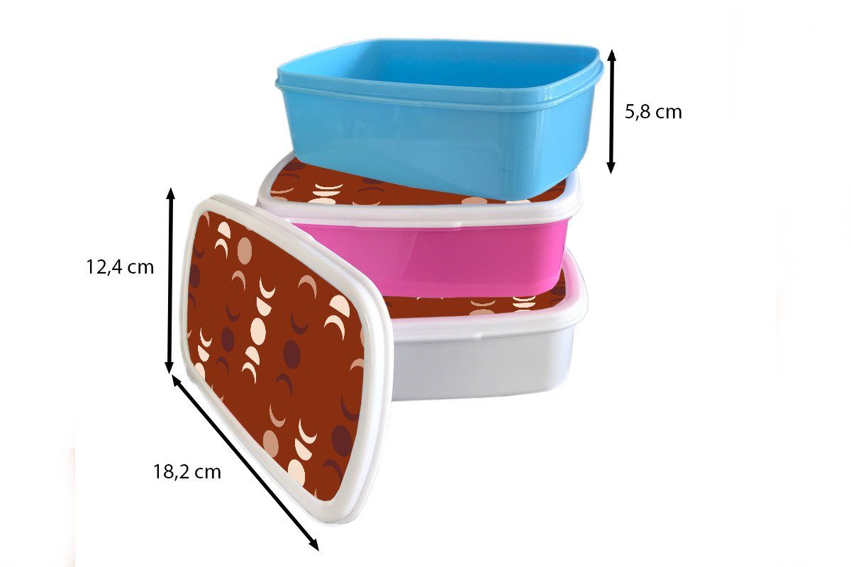 MuchoWow Lunchbox Mond Kunststoff, Brotbox - Rot Mädchen, Erwachsene, für Kunststoff Kinder, Muster, (2-tlg), - rosa Snackbox, Brotdose