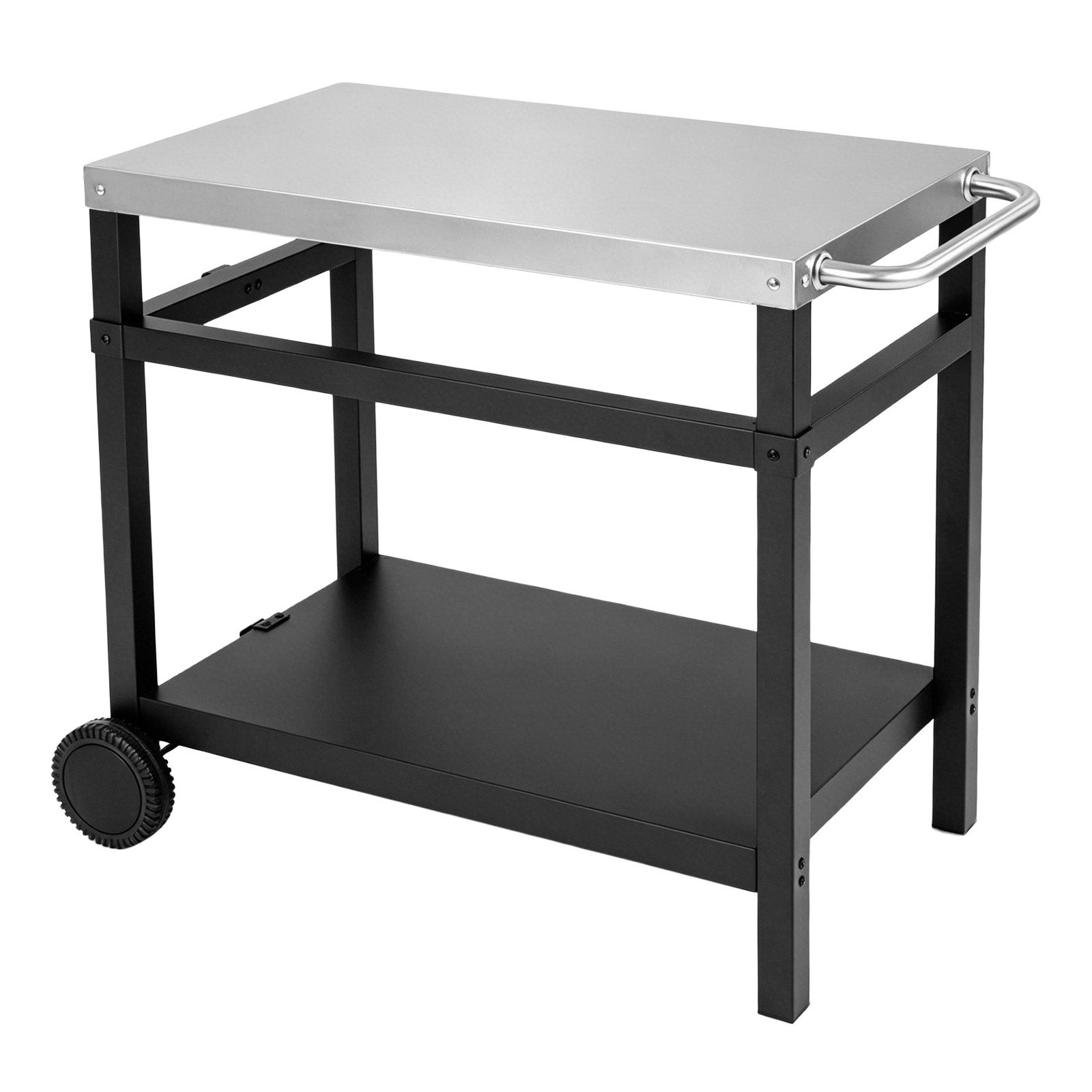 COSTWAY Rollwagen Grillwagen, Grilltisch mit Arbeitsplatte aus Edelstahl & Ablage