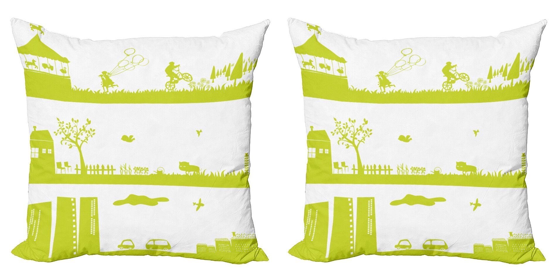 Abakuhaus Doppelseitiger (2 Landschaftsmuster Stück), Grün Digitaldruck, Weiß Kissenbezüge Modern Accent