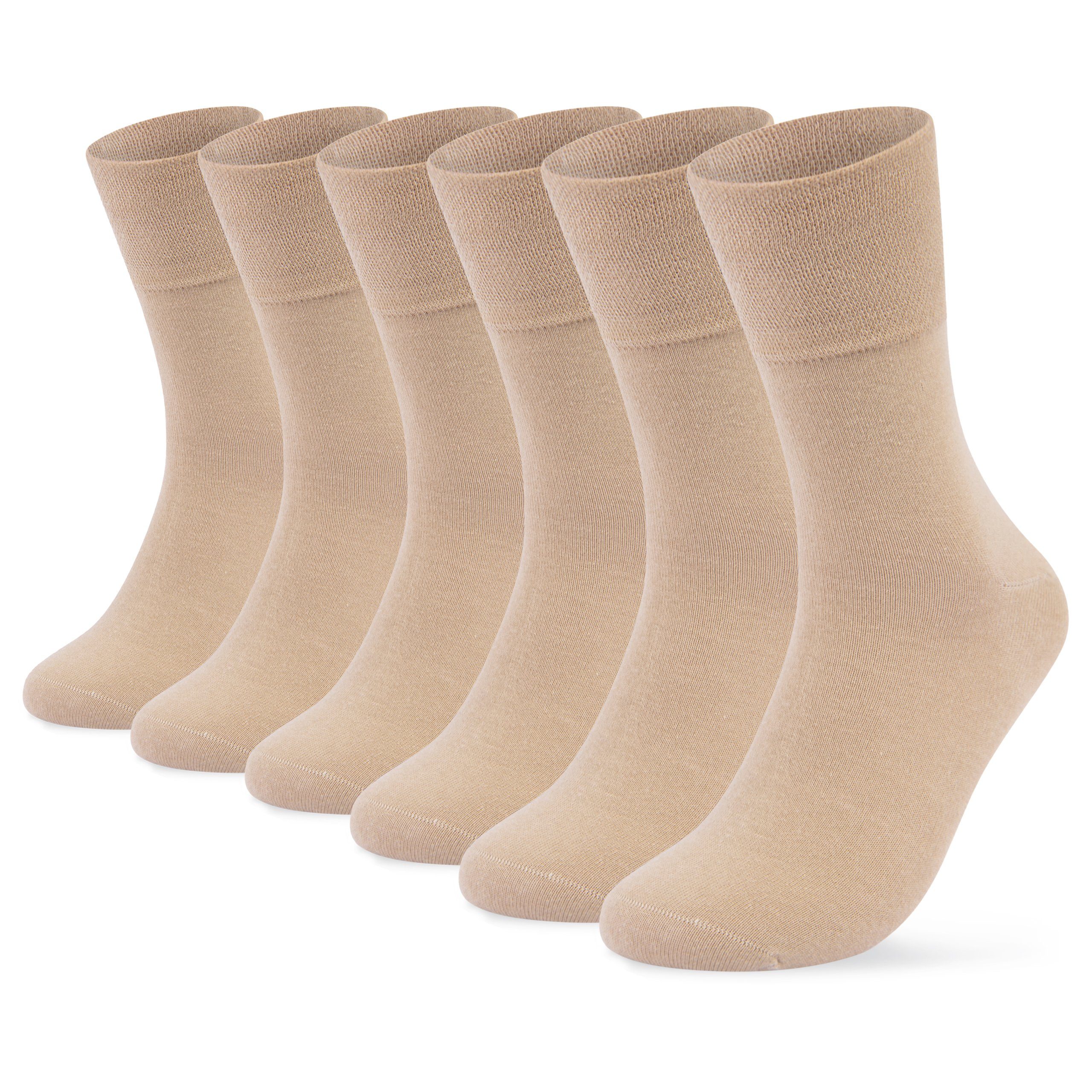 sockenkauf24 Gesundheitssocken 6 Paar Herren & Damen Socken ohne Gummibund und ohne Naht Diabetiker geeignet WP Beige