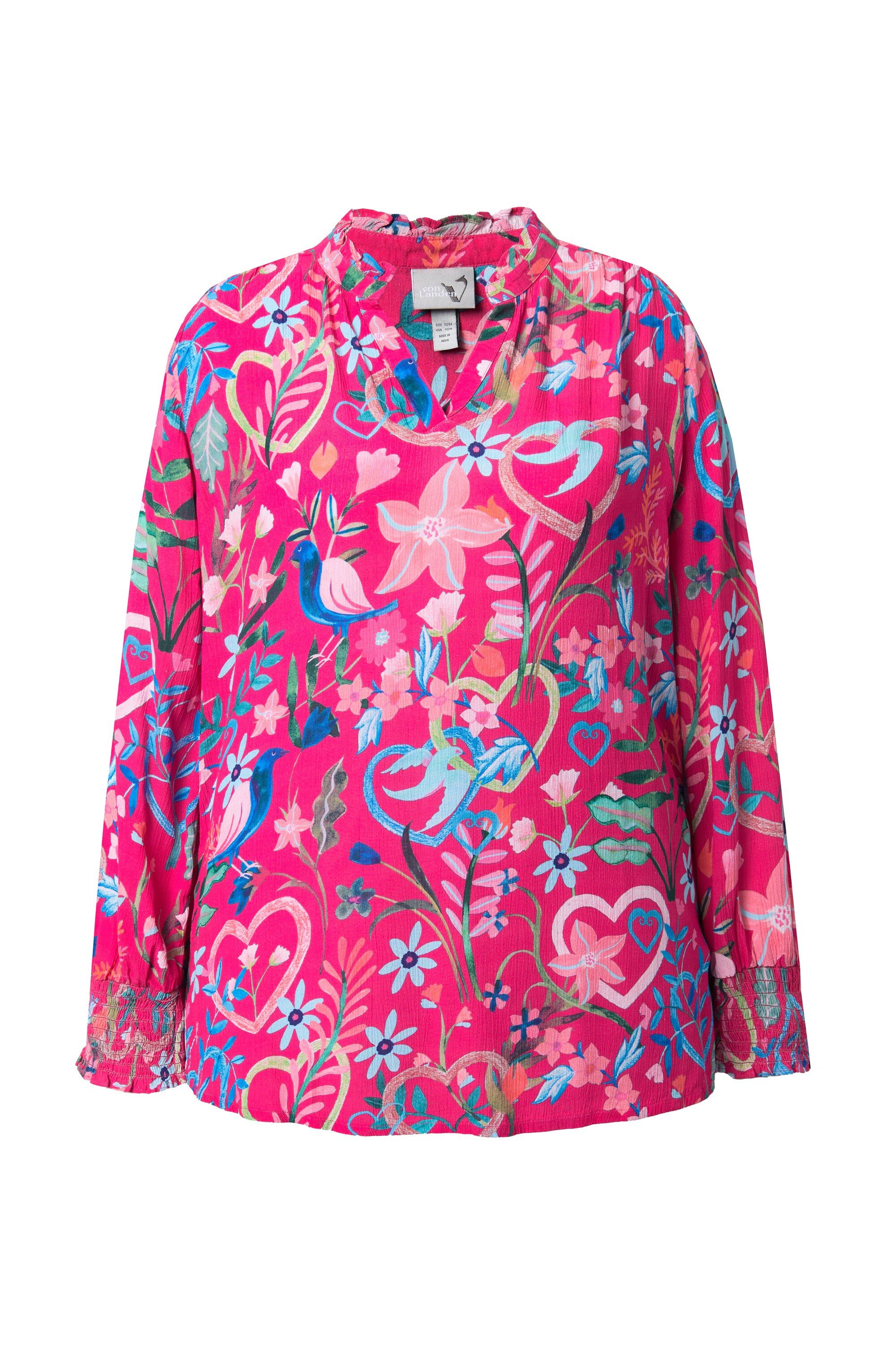 Ulla Popken Longbluse Tunika Blüten Tunika-Ausschnitt Langarm