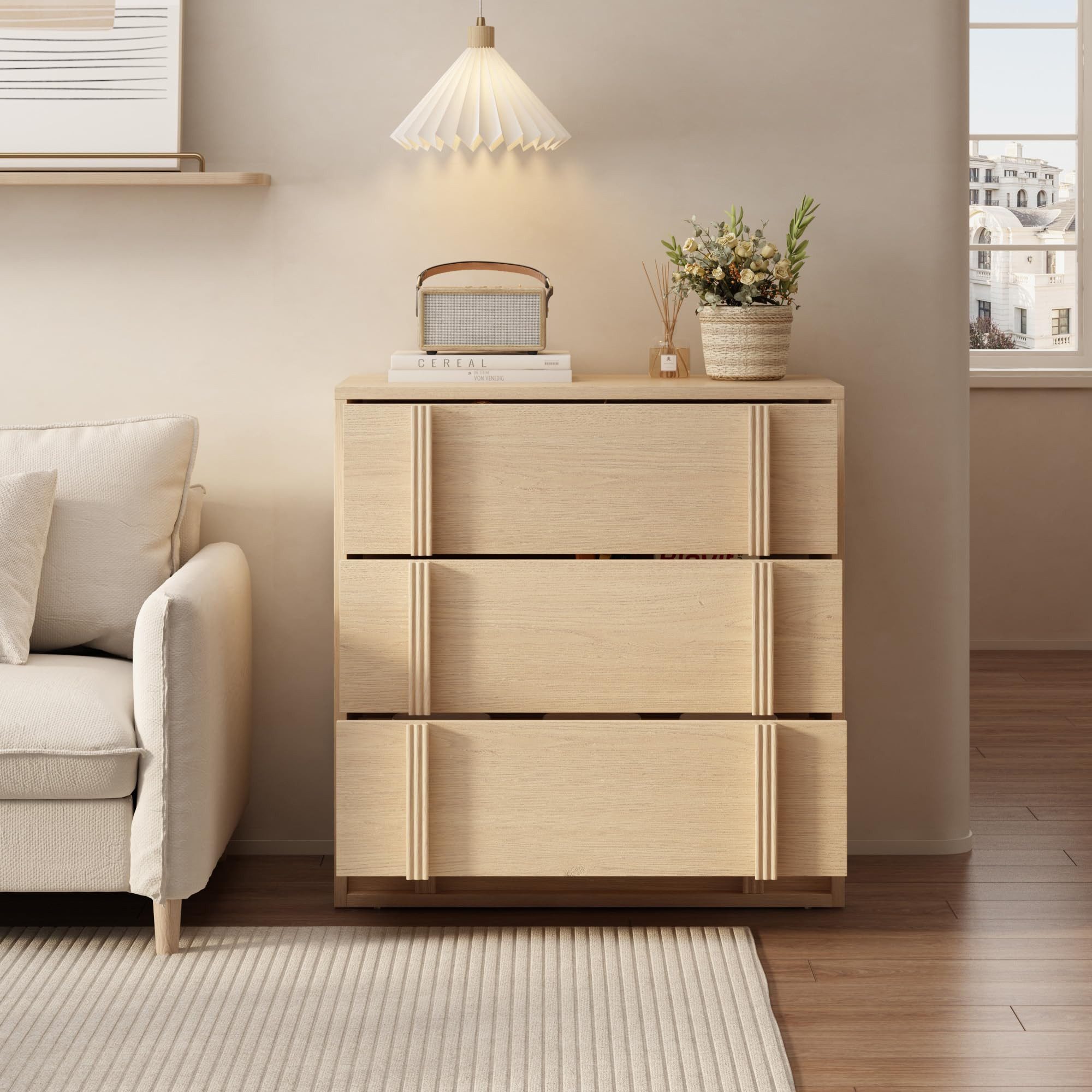 GarveeMore Kommode Moderner Nachtkommode Schubkastenkommode mit 3/4/5 Schubladen, Nachttisch aus Holz Nachtkonsole Hochkommode Lowboard Anrichte