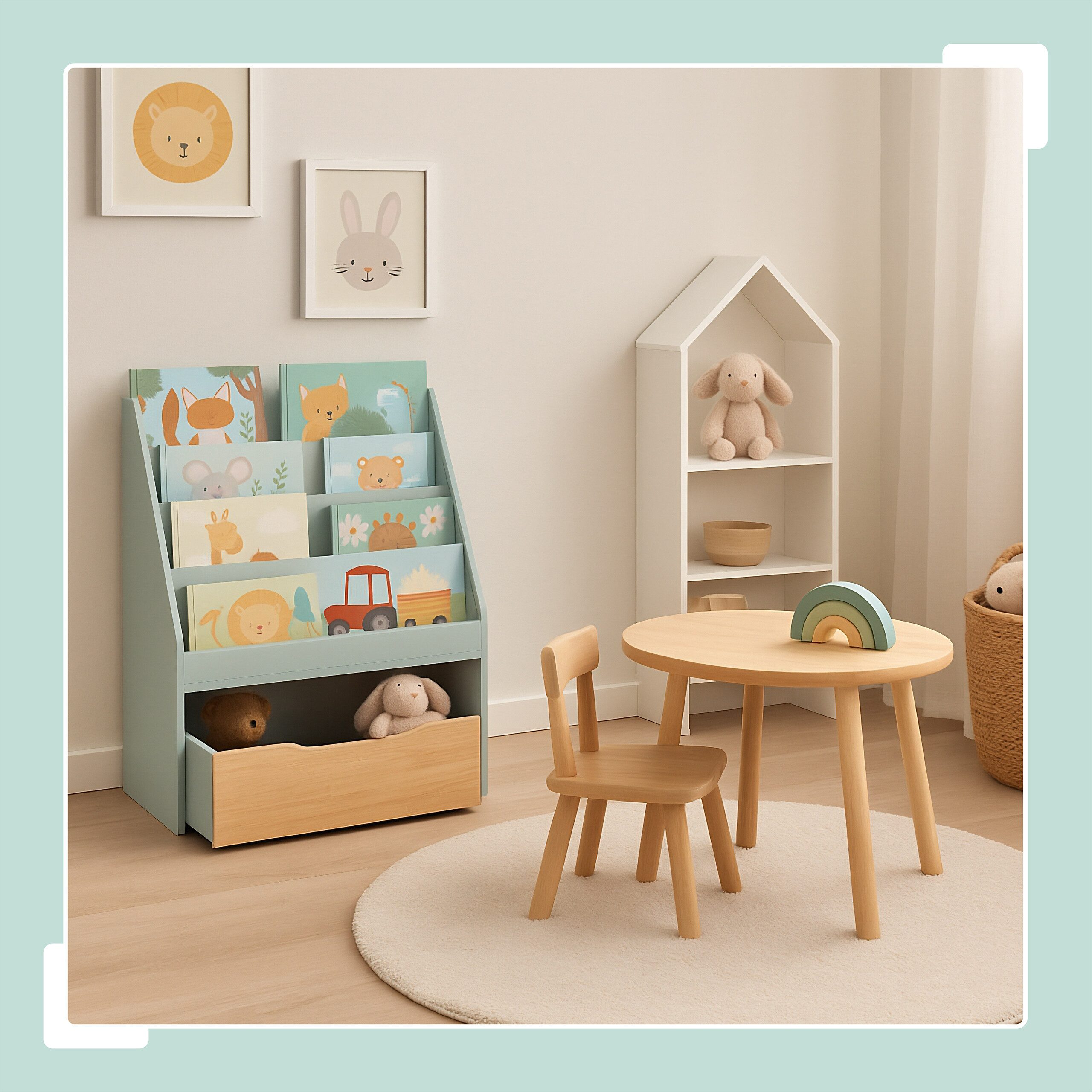 relaxdays Bücherregal Kinder mit Spielzeugkiste, Mint günstig online kaufen