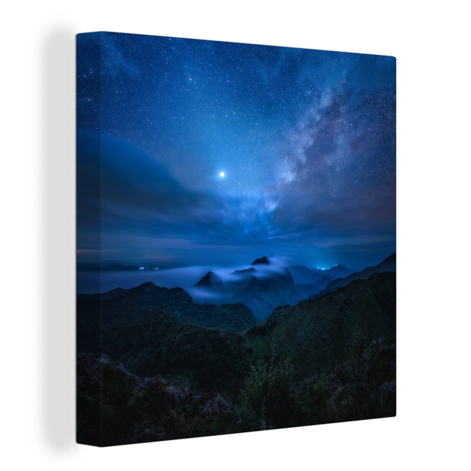 OneMillionCanvasses® Leinwandbild Die Nacht vom Dach der Welt, (1 St), Leinwand Bilder für Wohnzimmer Schlafzimmer