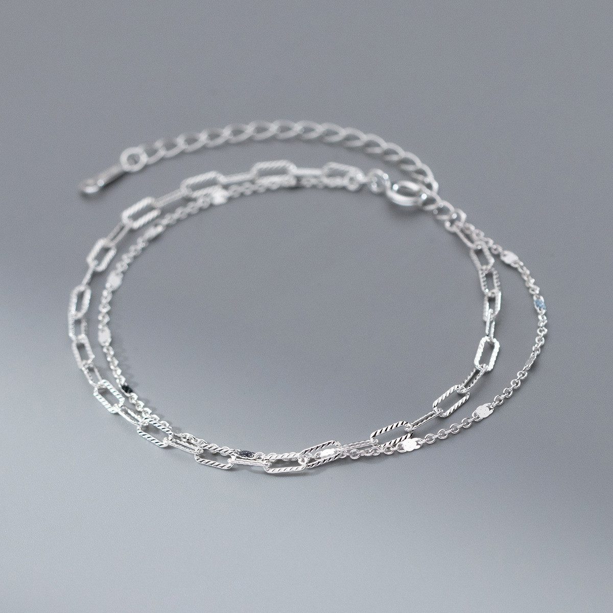 Color Design Armband Modernes S925 Silber Armband mit Doppelketten und geometrischem Design, eleganter Schmuck für Alltag und besondere Anlässe