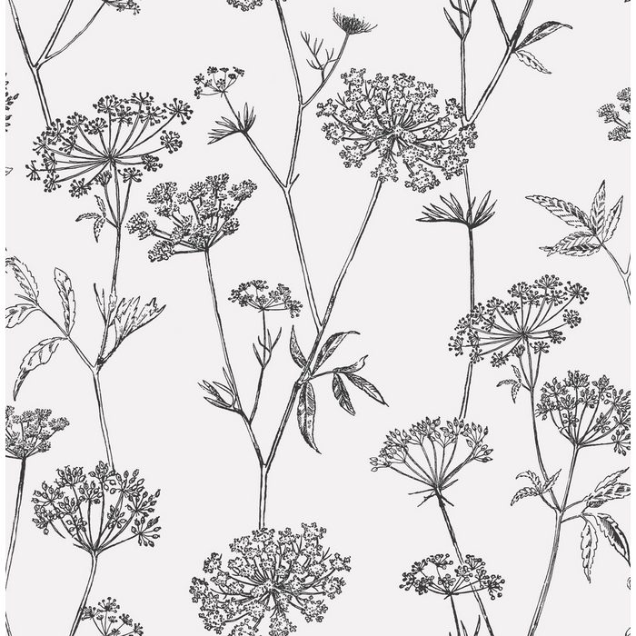 Superfresco Easy Vliestapete Blumen (1 St) Weiss/Schwarz - 10mx52 cm